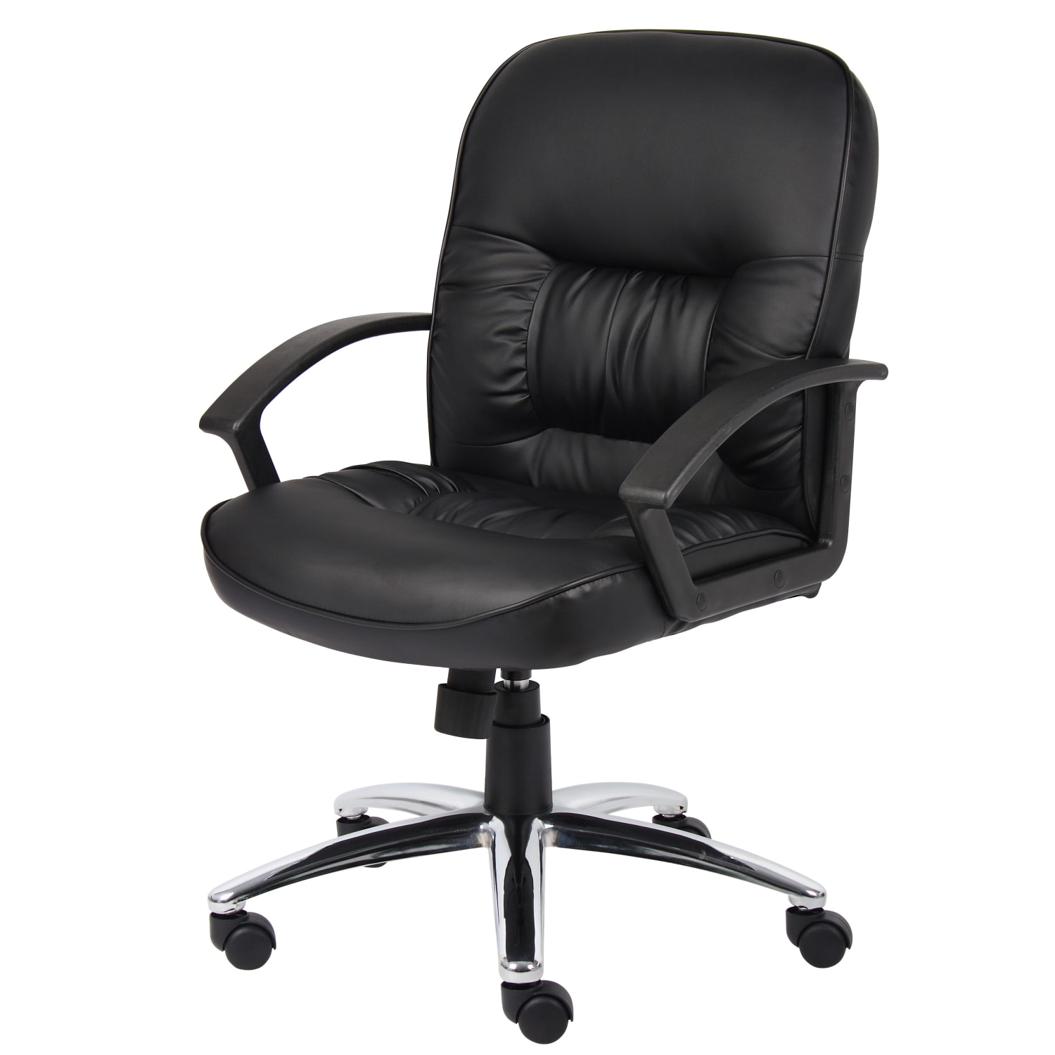 Boss Office Products Overstuffed Ergonomic Vinyl Mid Back Chair Black PopularChairscom