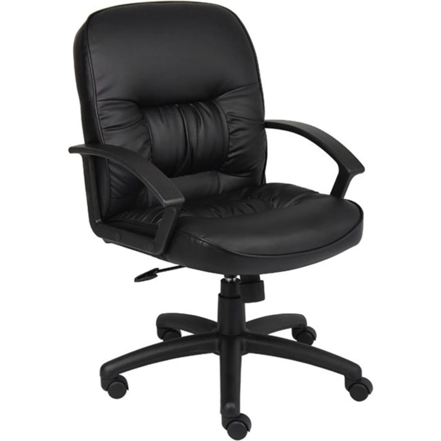 Boss Office Products Overstuffed Ergonomic Vinyl Mid Back Chair Black PopularChairscom