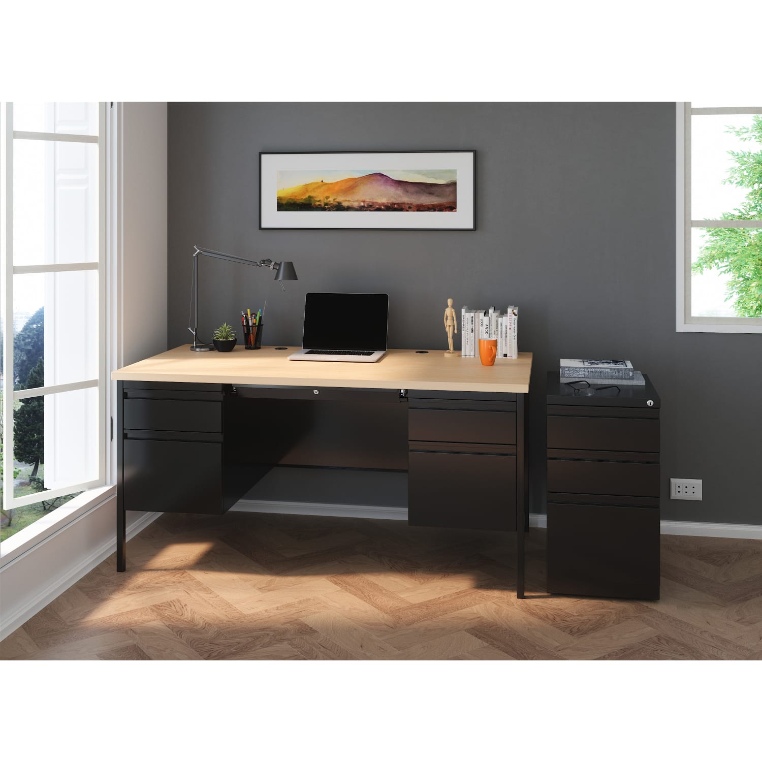 WorkPro 23inD Vertical 3-Drawer Letter-Size Mobile Pedestal File Cabinet, Metal, Black - Image 6