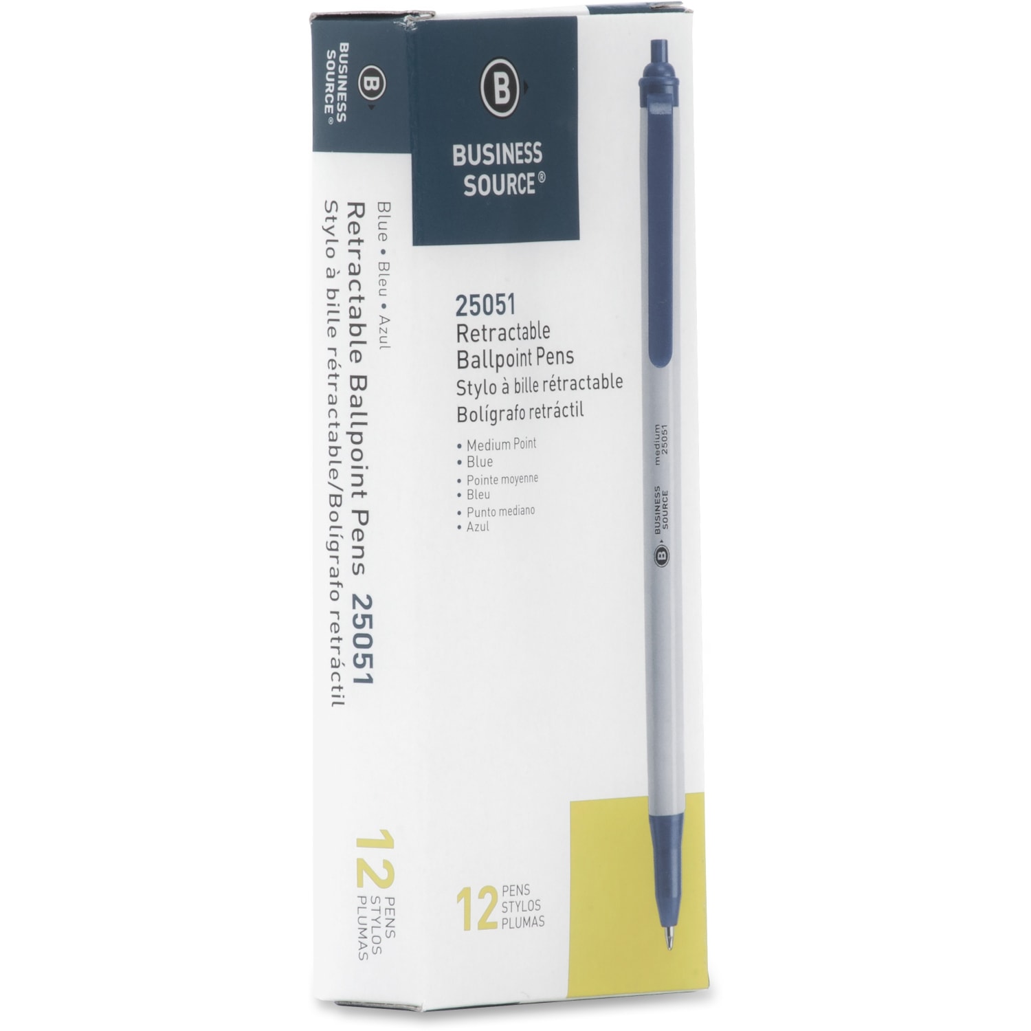 Business Source Retractable Ballpoint Pens - Medium Pen Point - Retractable - Blue - Gray Barrel - 1 Dozen - Image 4