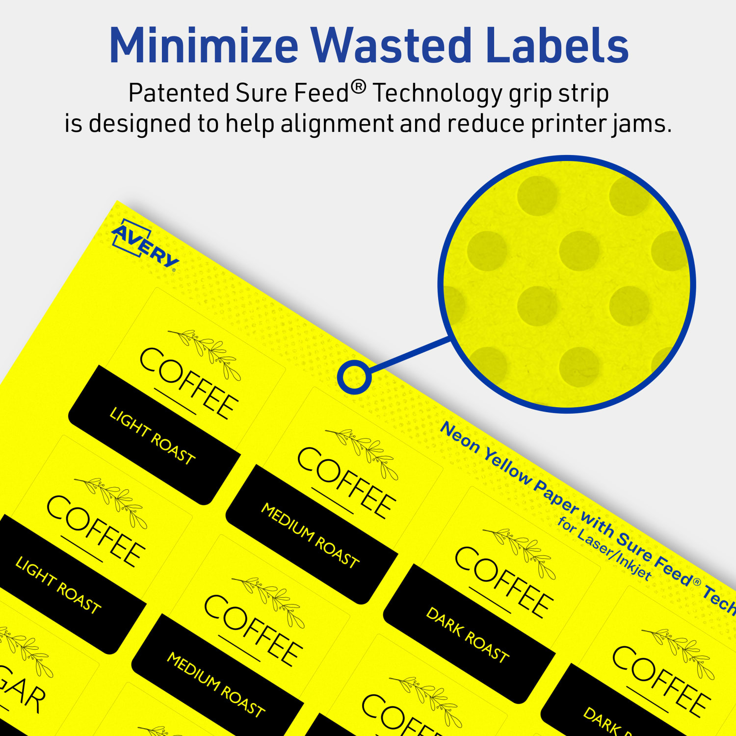 Avery Print-To-The-Edge Labels With Sure Feed Technology And Easy Peel, 94106-NYP20, Square, 1-1/2in x 1-1/2in, Matte Neon Yellow, Pack of 400 - Image 5