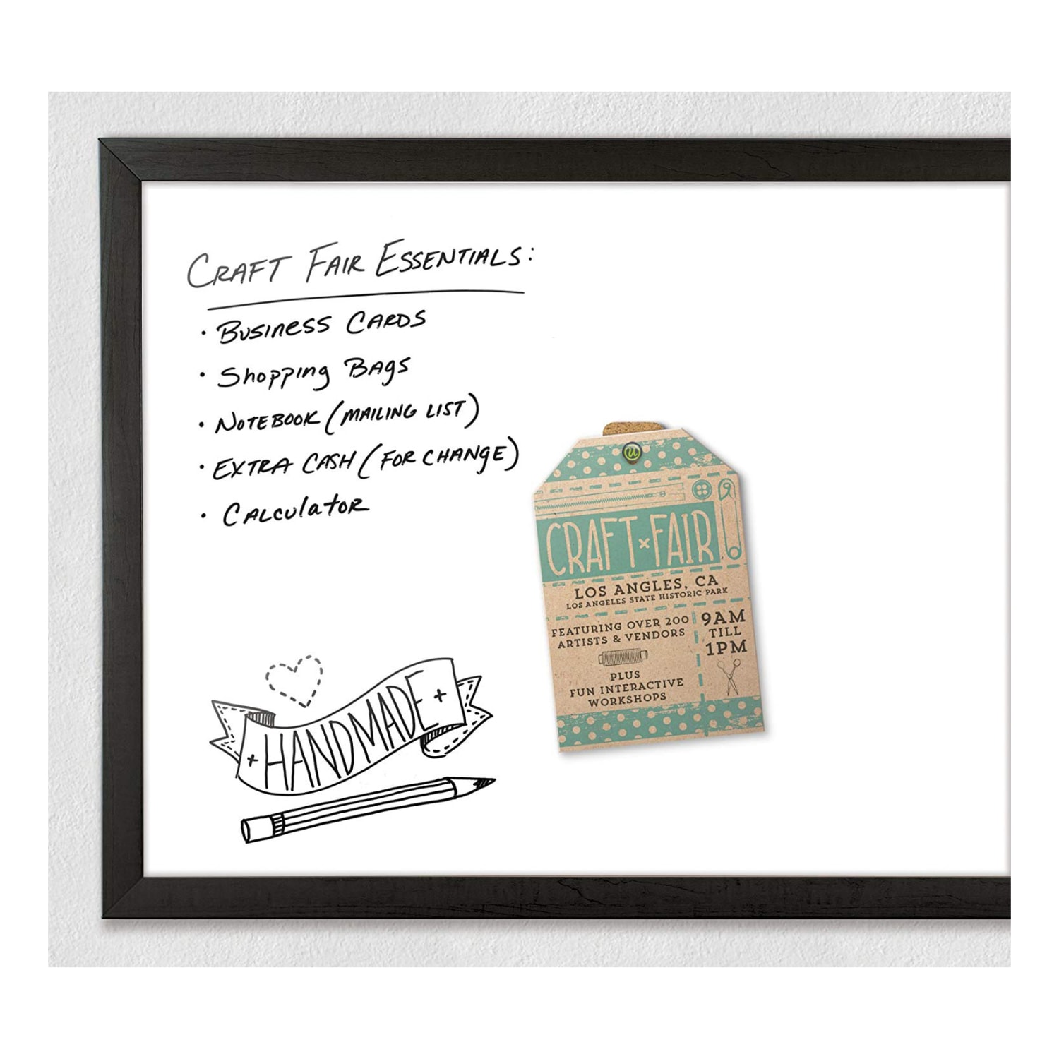 U Brands Magnetic Dry-Erase Whiteboard, 23in x 35in, Black Wood Frame - Image 3