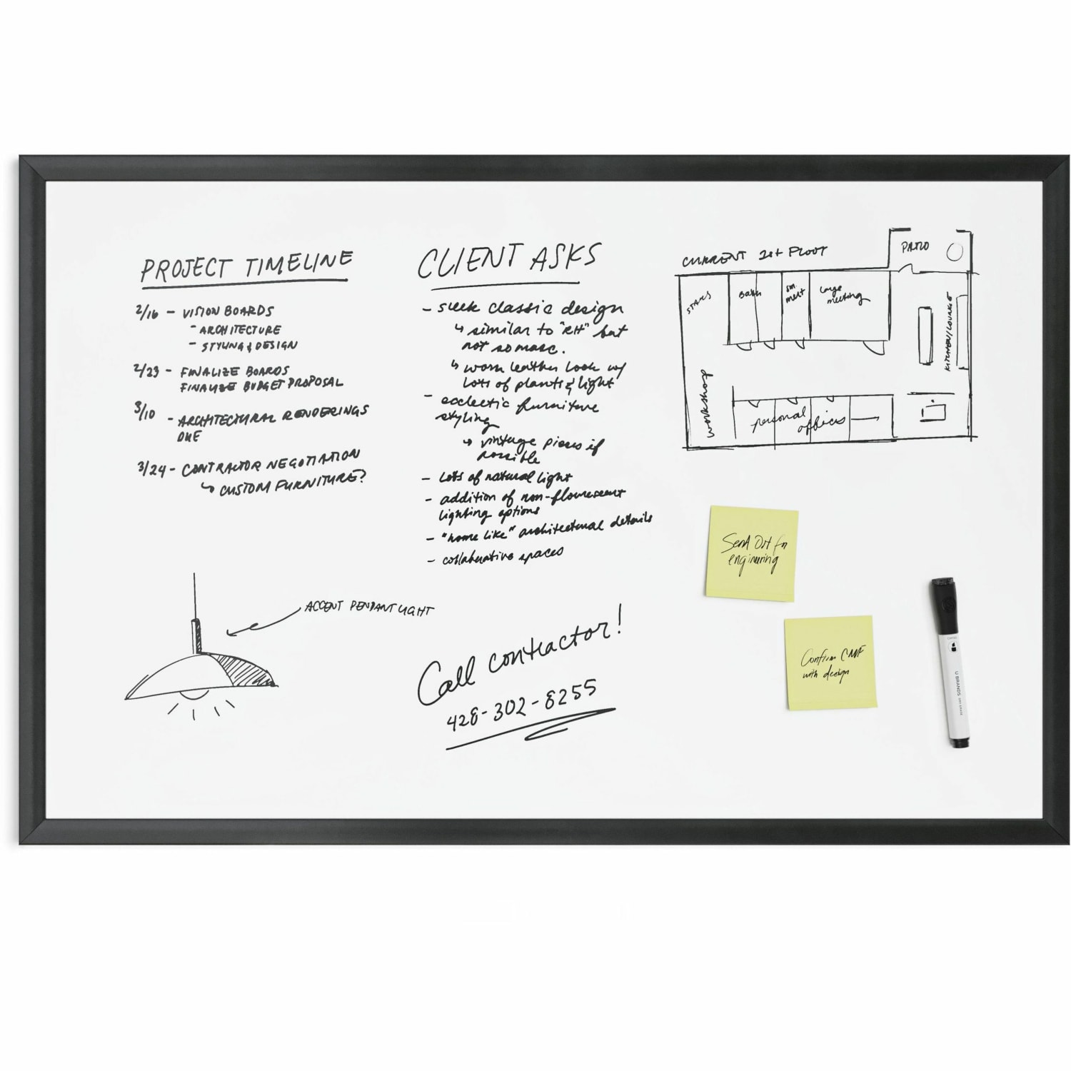 U Brands Magnetic Dry-Erase Whiteboard, 23in x 35in, Black Wood Frame - Image 6