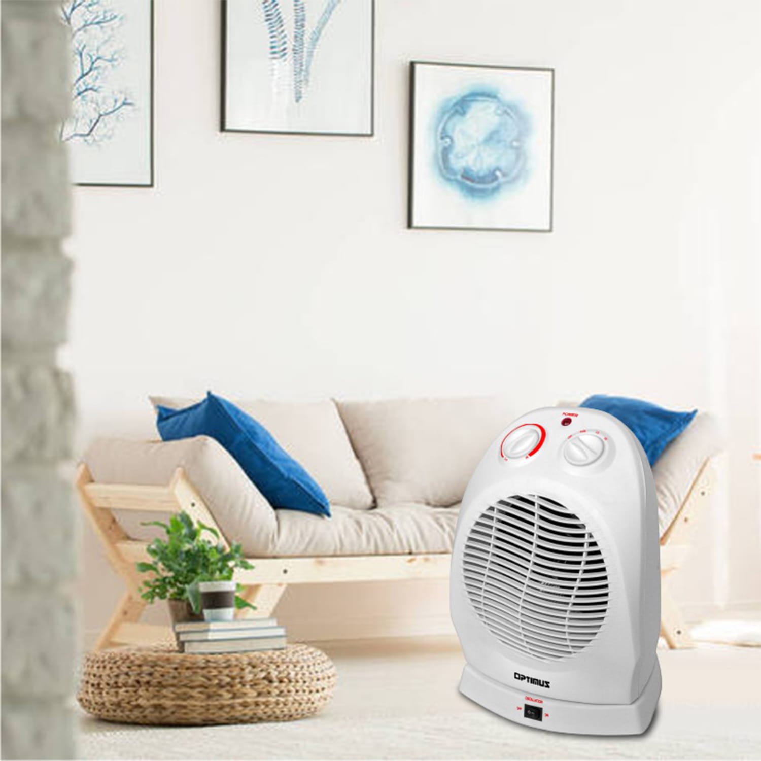 Optimus 1500-Watt Portable Oscillating Fan Heater With Thermostat, 10-1/16inH x 7-1/4inW, White - Image 3