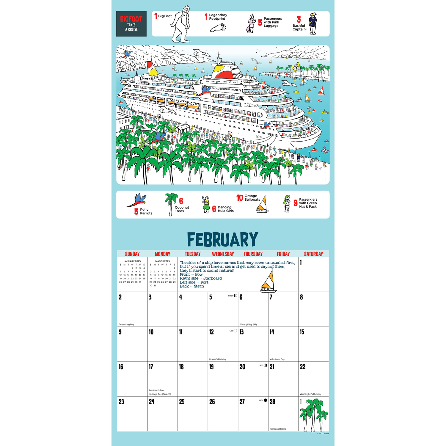 2025 Willow Creek Press Monthly Wall Calendar, 12in x 12in, Big Foot Seek And Find, January To December 2025 - Image 3