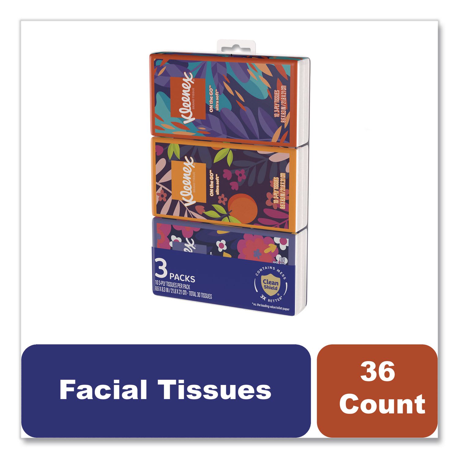 Kleenex On The Go Packs Facial Tissues, 3-Ply, White, 10 Sheets/Pouch, 3 Pouches/Pack, 36 Packs/Carton - Image 4
