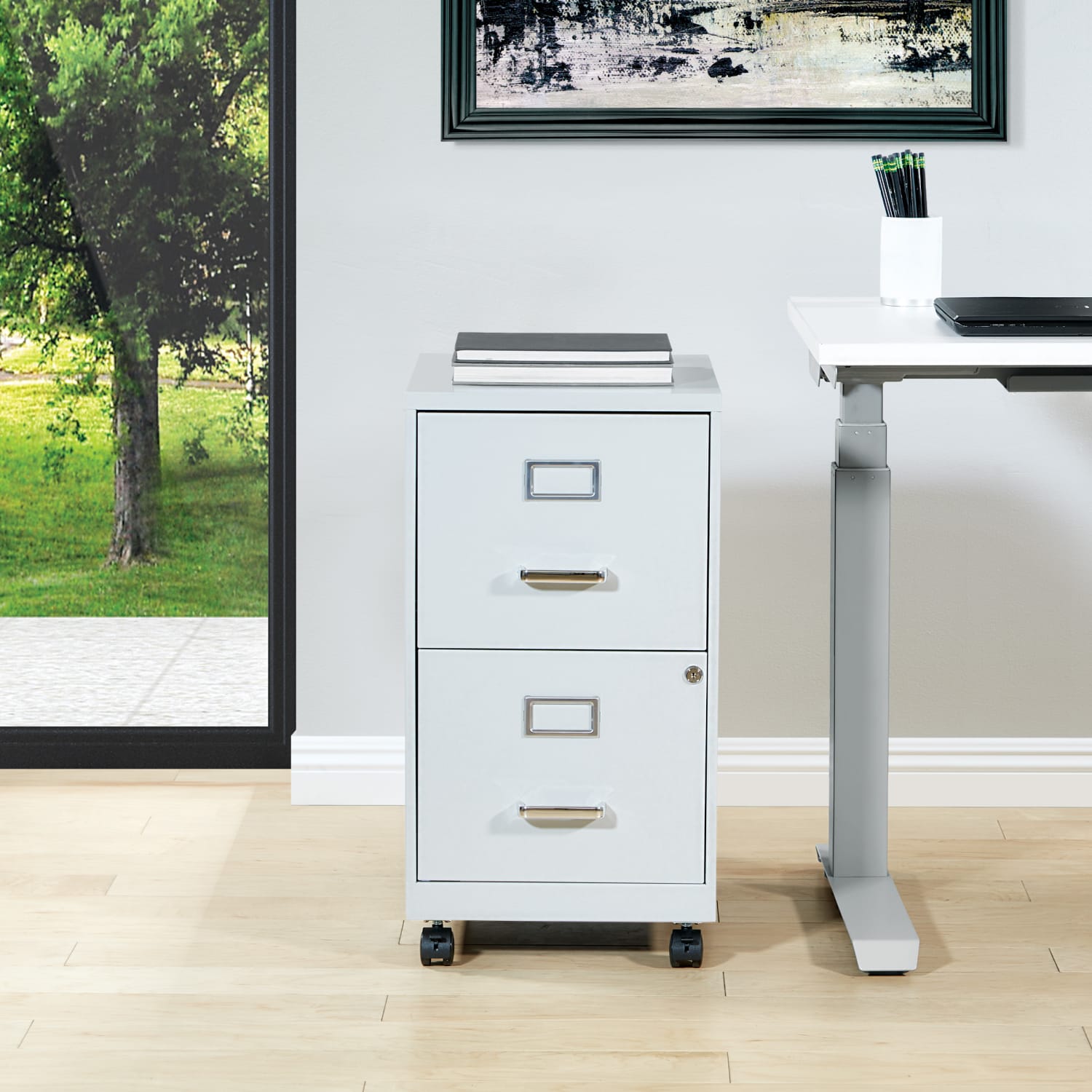 Office Star 20inD Vertical 2-Drawer Mobile Locking File Cabinet, Gray - Image 4