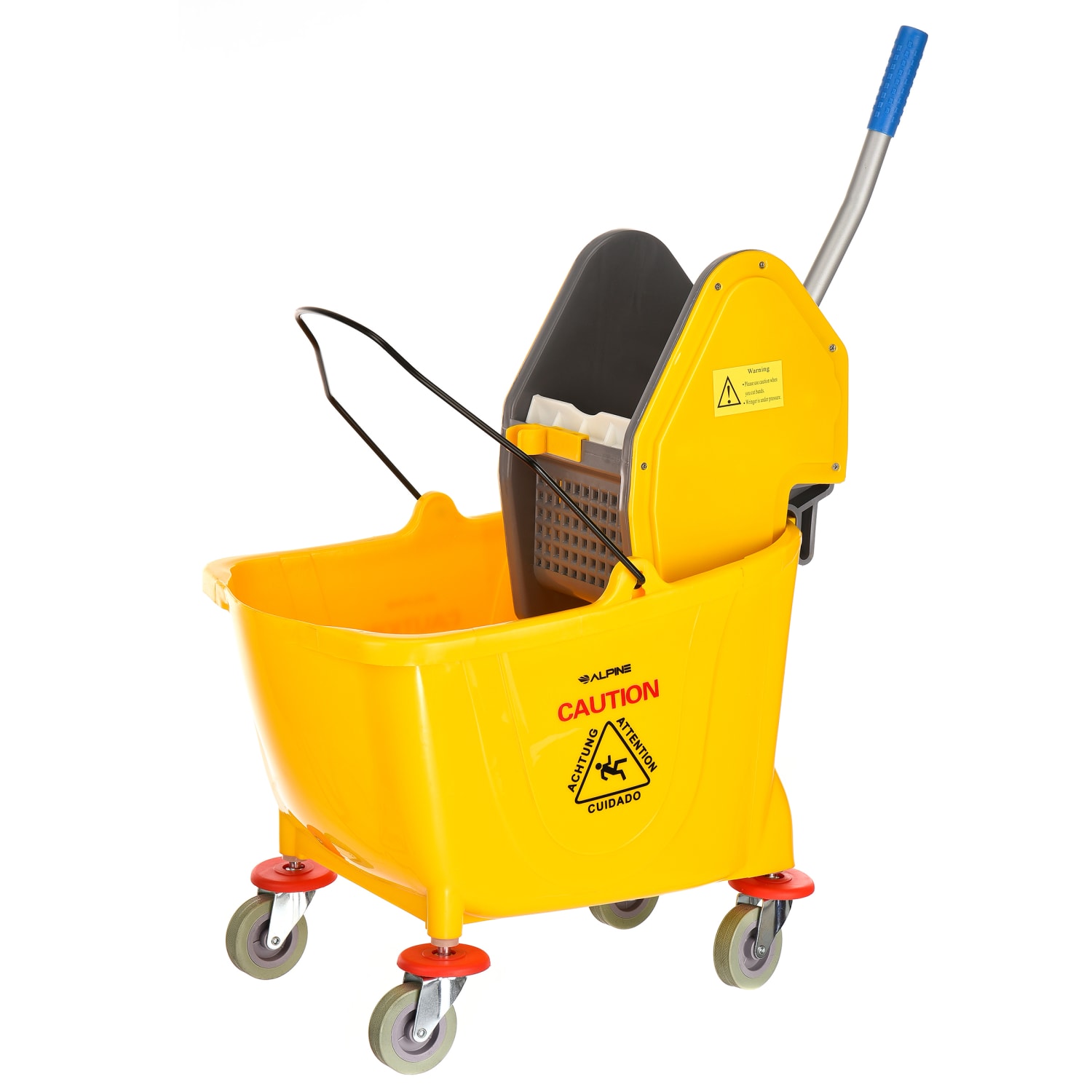 Alpine Industries 36-Quart Mop Buckets With Down Press Wringers, Yellow, Pack Of 2 Buckets - Image 3
