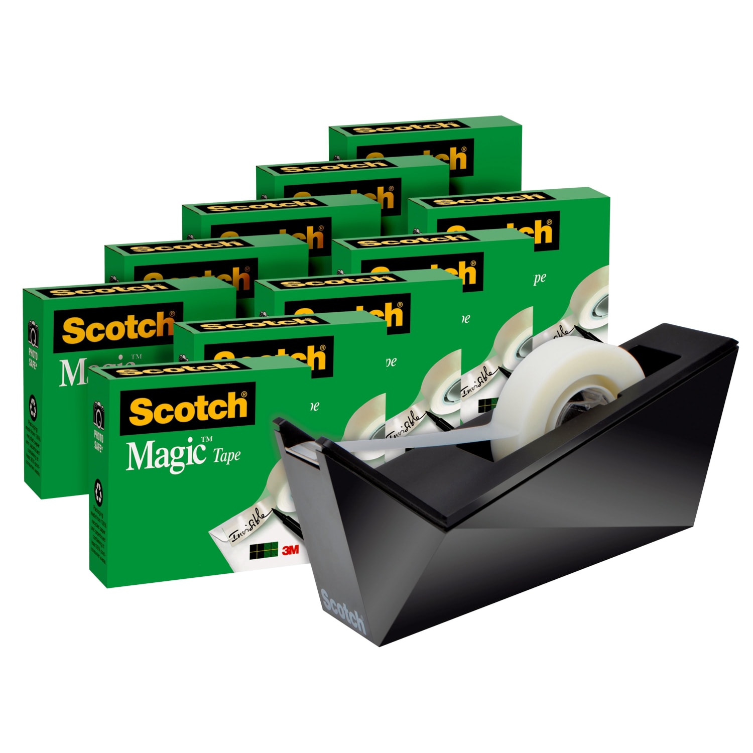 Scotch Magic Tape, Invisible, 10 Tape Rolls with 1 Dispenser, 3/4 in x 1000 in, 810K10C17MB