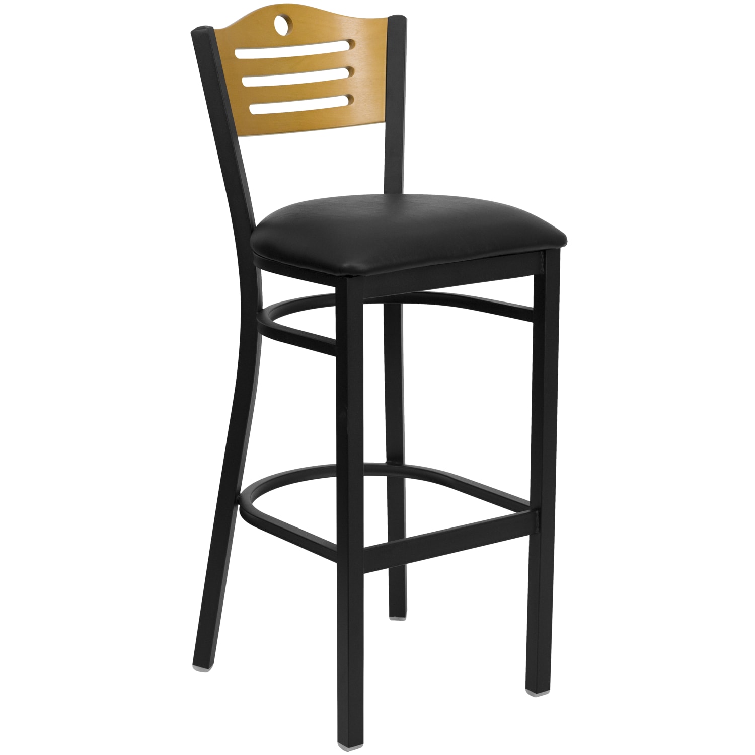 Flash Furniture Metal/Vinyl Restaurant Barstool With Slat Back, Natural/Black - Image 3