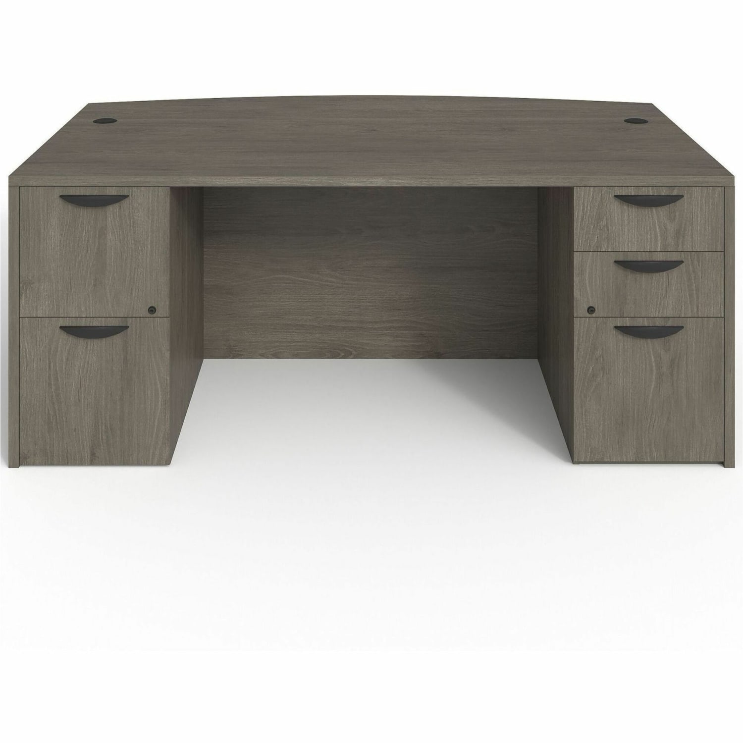 Lorell Prominence 2.0 72inW Double-Pedestal Computer Desk, Bow Front, Gray Elm