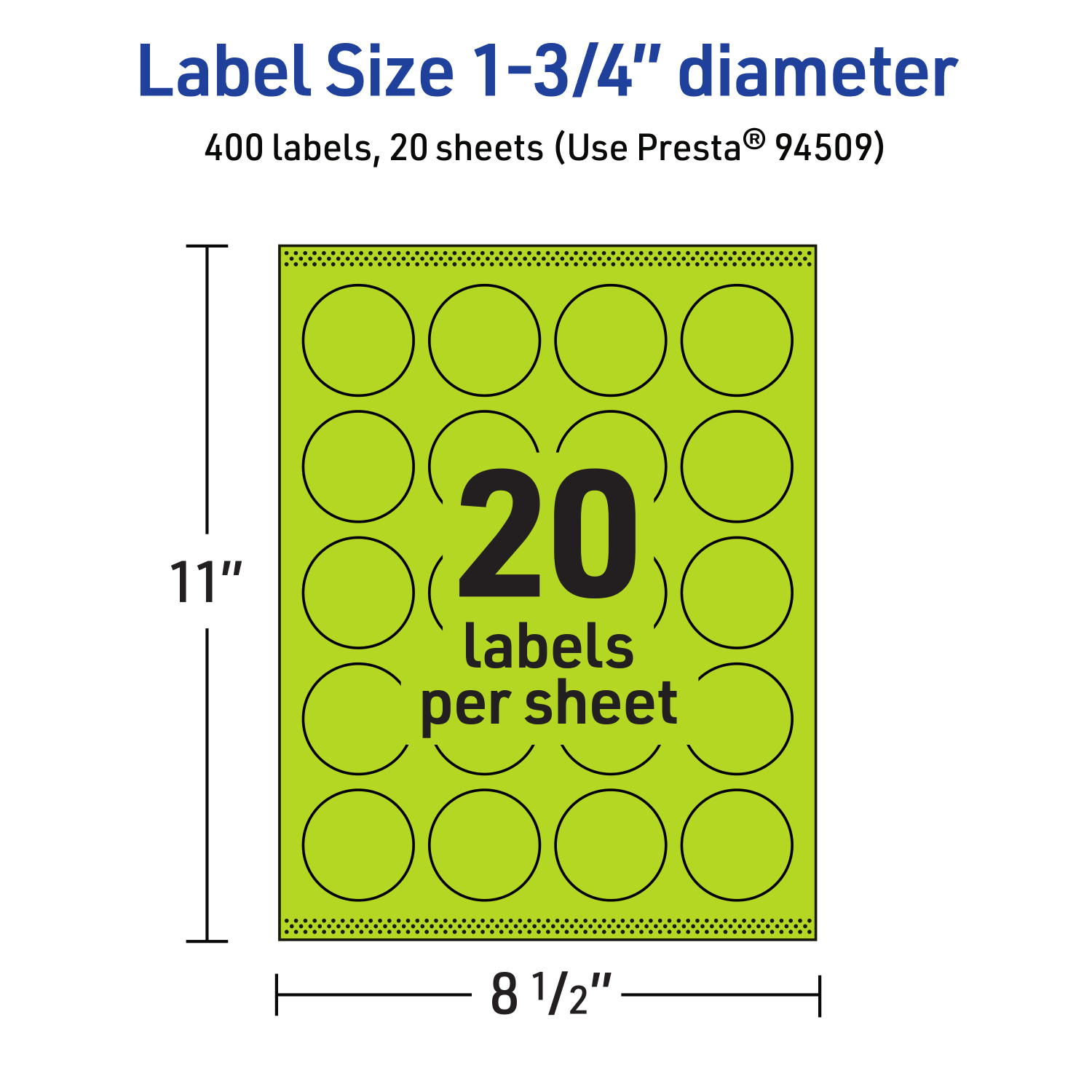 Avery Print-To-The-Edge Labels With Sure Feed Technology And Easy Peel Label Feature, 94509-BGP20, Round, 1-3/4in, Matte Bright Green, Pack of 400 - Image 6