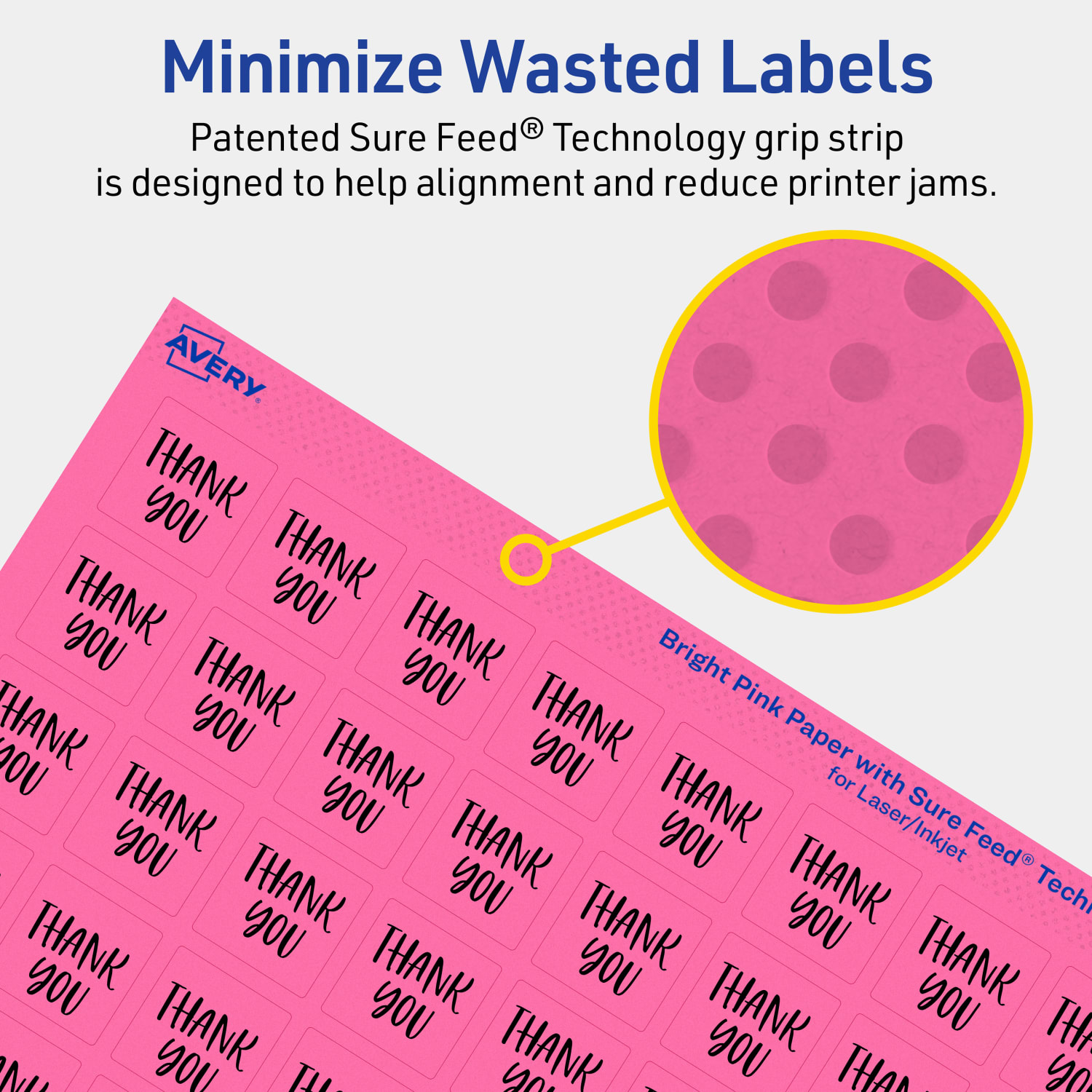 Avery Print-To-The-Edge Labels With Sure Feed Technology And Easy Peel, 94102-BPP80, Square, 3/4in x 3/4in, Matte Bright Pink, Pack of 6400 - Image 5