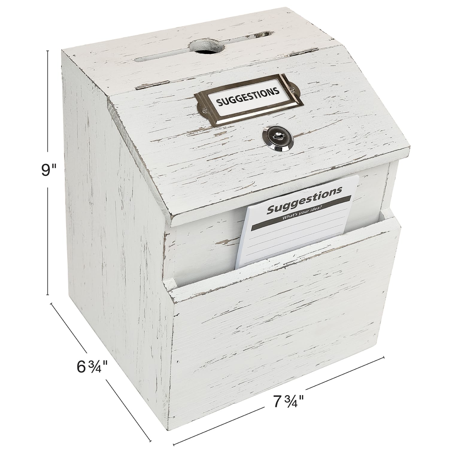 Excello Rustic Wooden Suggestion Box With Lock, 9inH x 7-3/4inW x 6-3/4inD, White - Image 4