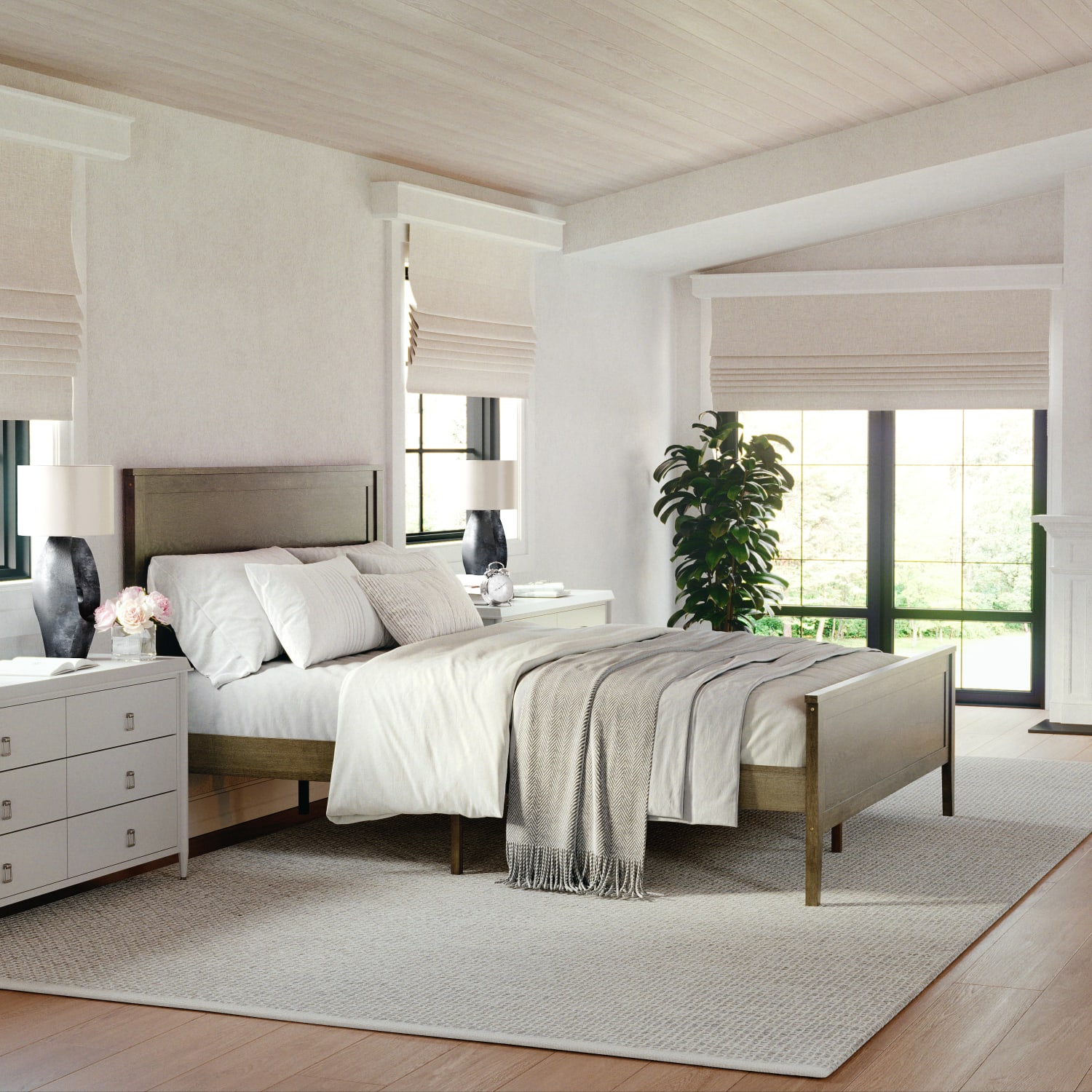 Flash Furniture Martha Stewart Corbin Solid Wood Platform Bed with Wooden Headboard and Footboard, No Box Spring Needed, Brown Gray, Queen - Image 6