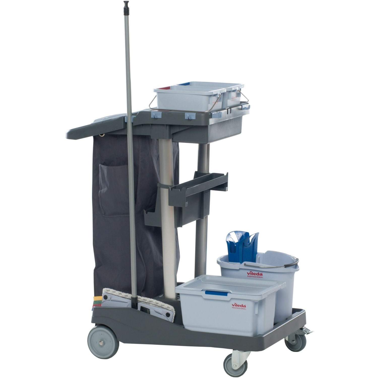 Vileda Professional VoleoPro Cart - 4 Casters - Plastic, Aluminum, Anodized Aluminum, Steel - 4.80inx 7.99in Depth x 17.83in - Gray - 1 Each - 143724 - Image 3