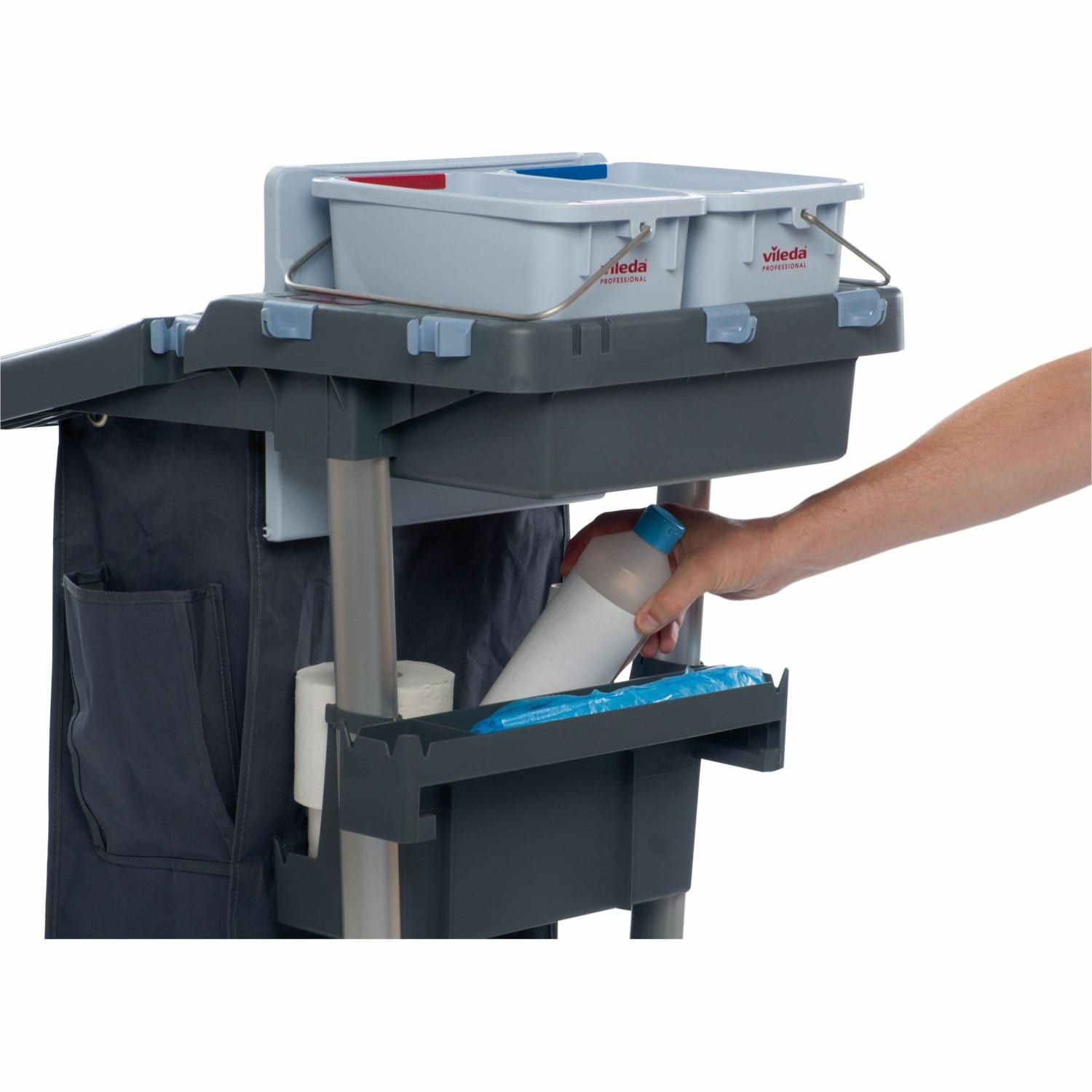 Vileda Professional VoleoPro Cart - 4 Casters - Plastic, Aluminum, Anodized Aluminum, Steel - 4.80inx 7.99in Depth x 17.83in - Gray - 1 Each - 143724 - Image 6