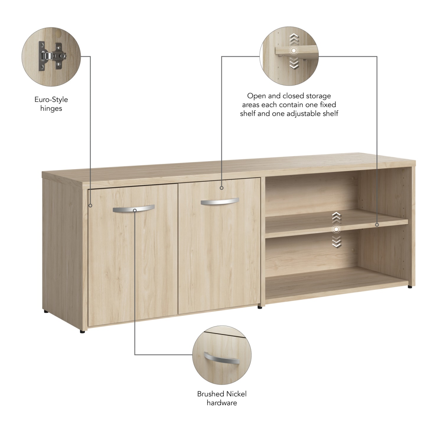 Bush Business Furniture Studio C 60inW Low Storage Cabinet With Doors And Shelves, Natural Elm, Standard Delivery - Image 5