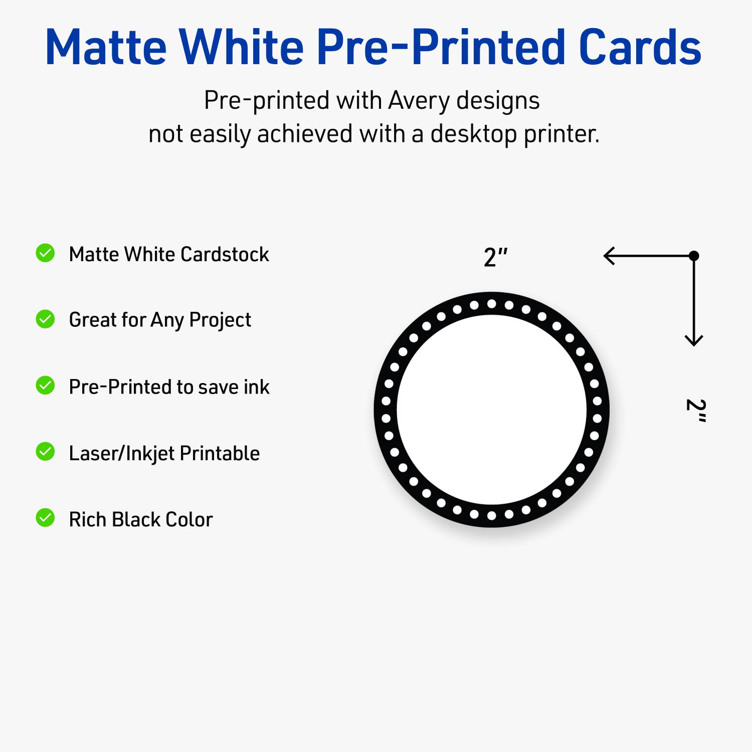 Avery Printable Round Cards With Sure Feed Technology, 2in, Matte White With Black And White Polka Dots, Pack Of 120 - Image 4