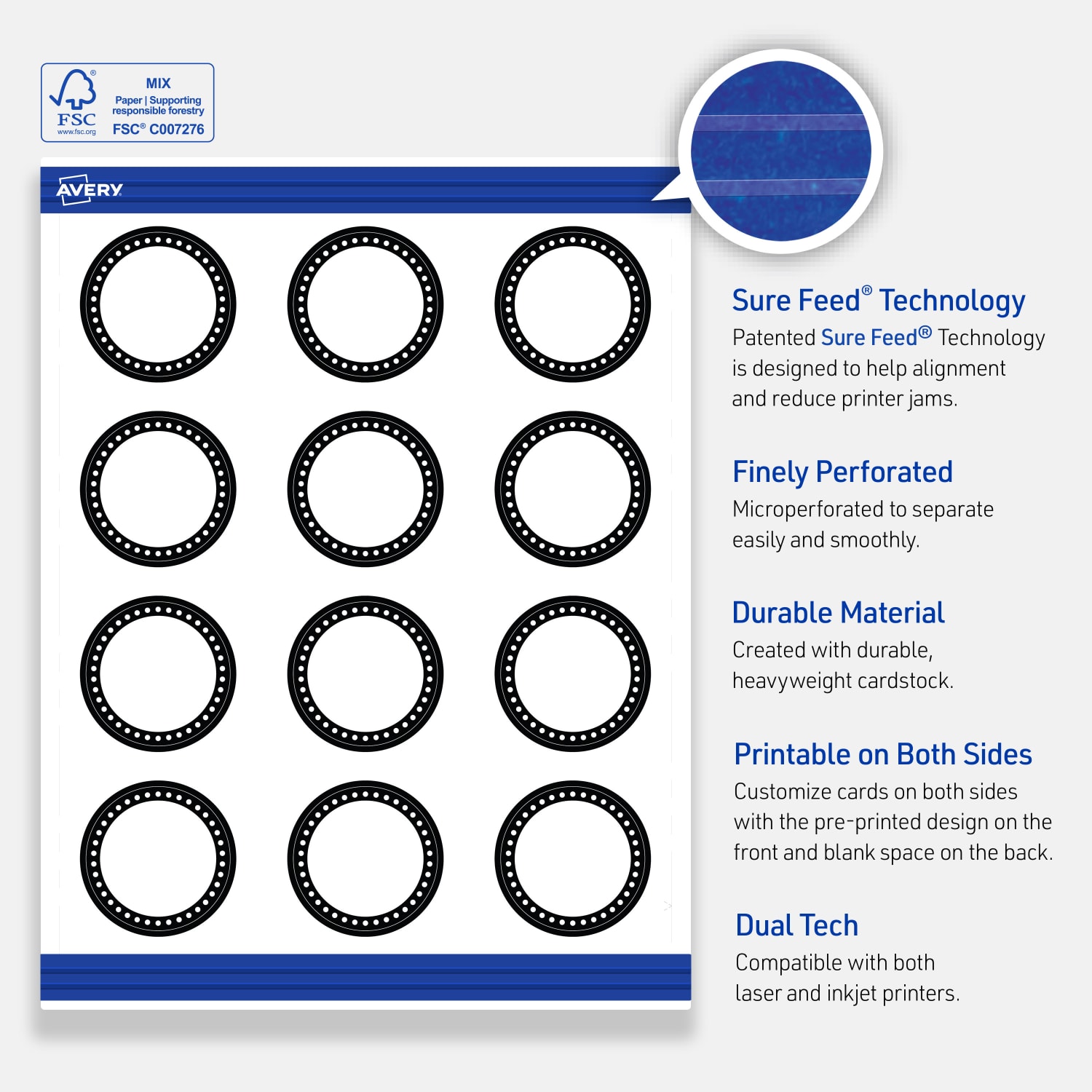 Avery Printable Round Cards With Sure Feed Technology, 2in, Matte White With Black And White Polka Dots, Pack Of 120 - Image 5