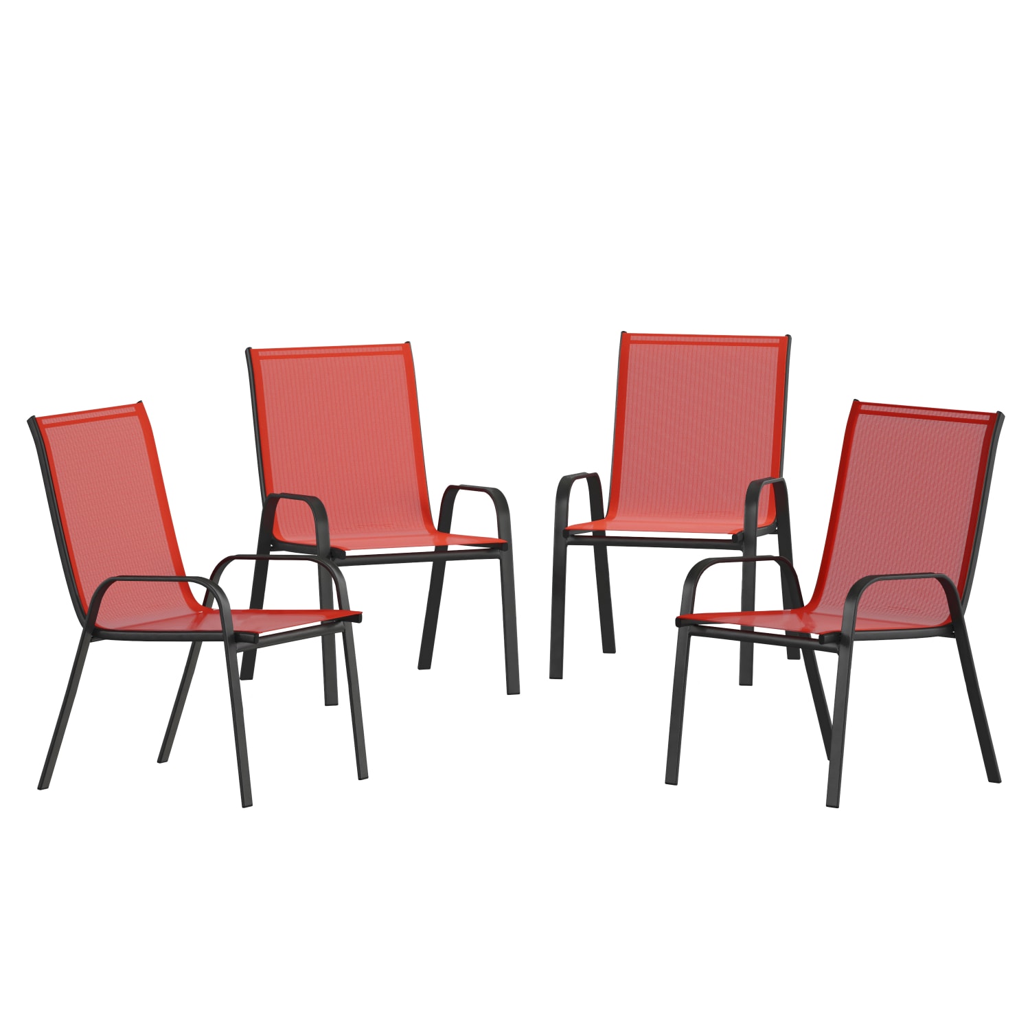 Flash Furniture Brazos Series Outdoor Furniture Stack Chairs, Red/Black, Pack Of 4 Chairs - Image 3