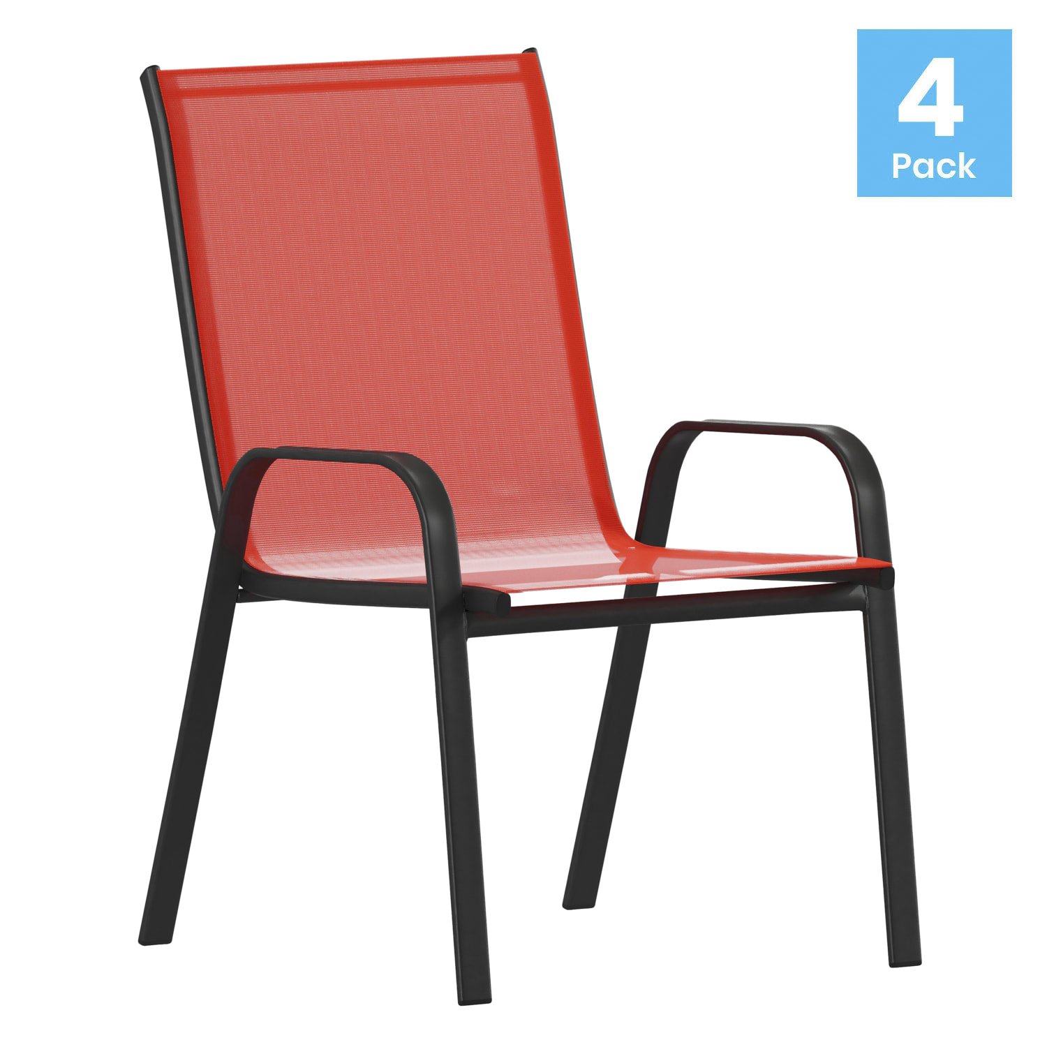 Flash Furniture Brazos Series Outdoor Furniture Stack Chairs, Red/Black, Pack Of 4 Chairs - Image 4