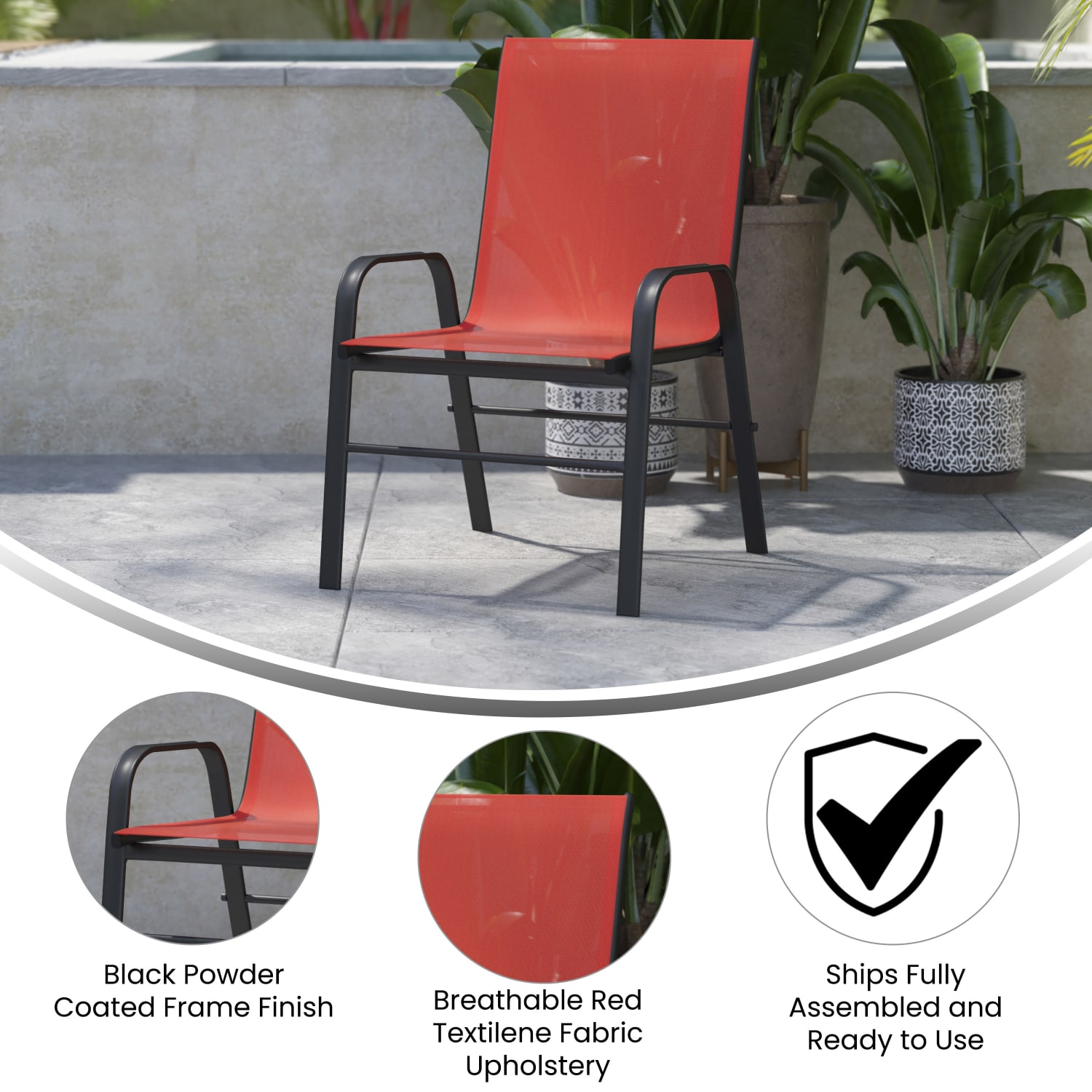 Flash Furniture Brazos Series Outdoor Furniture Stack Chairs, Red/Black, Pack Of 4 Chairs - Image 6