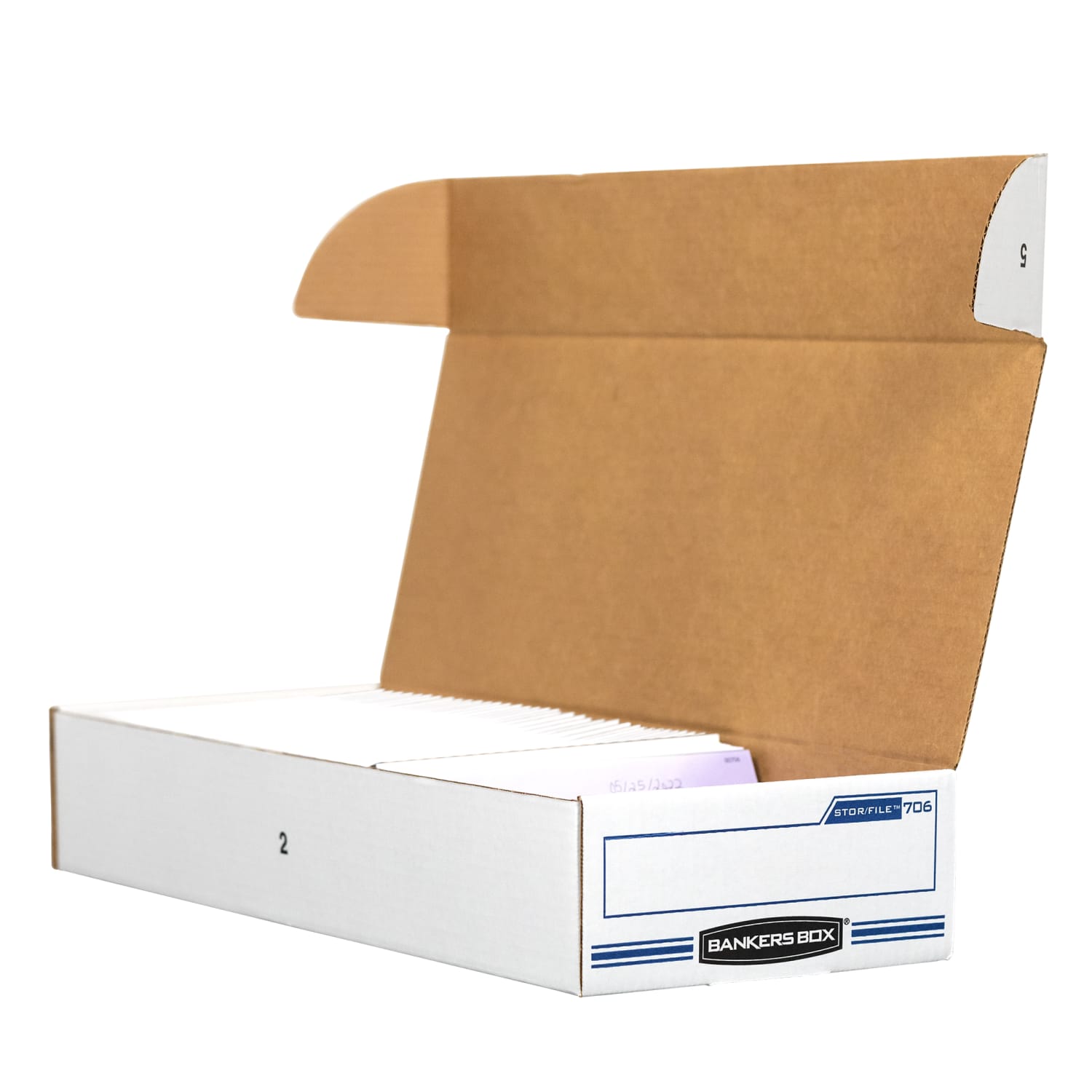 Bankers Box Stor/File Check/Deposit Slip Storage Box With Flip-Top Closure, 24in x 9in x 4in, 60% Recycled, White/Blue - Image 4