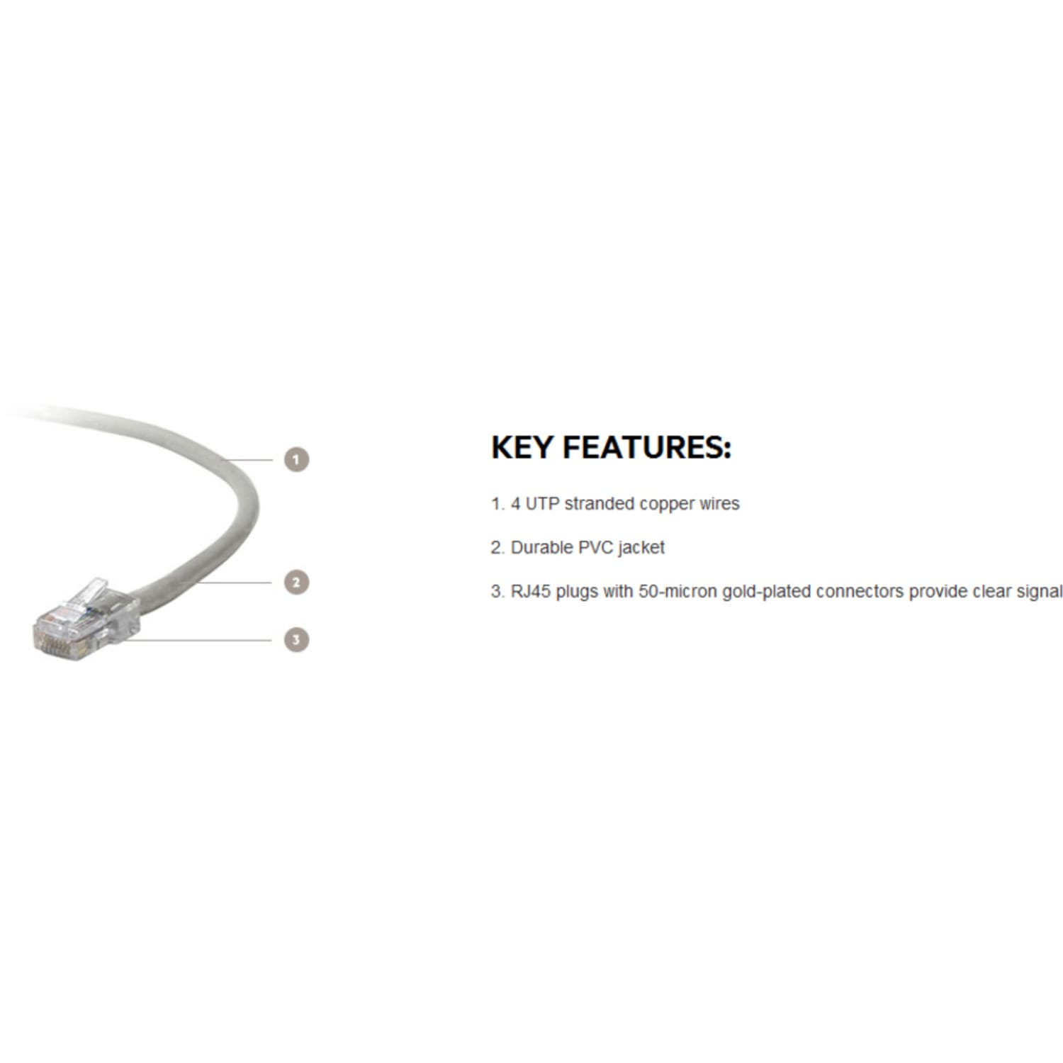 Belkin CAT5e Patch Cable - RJ-45 Male - RJ-45 Male - 7ft - Gray - Image 3