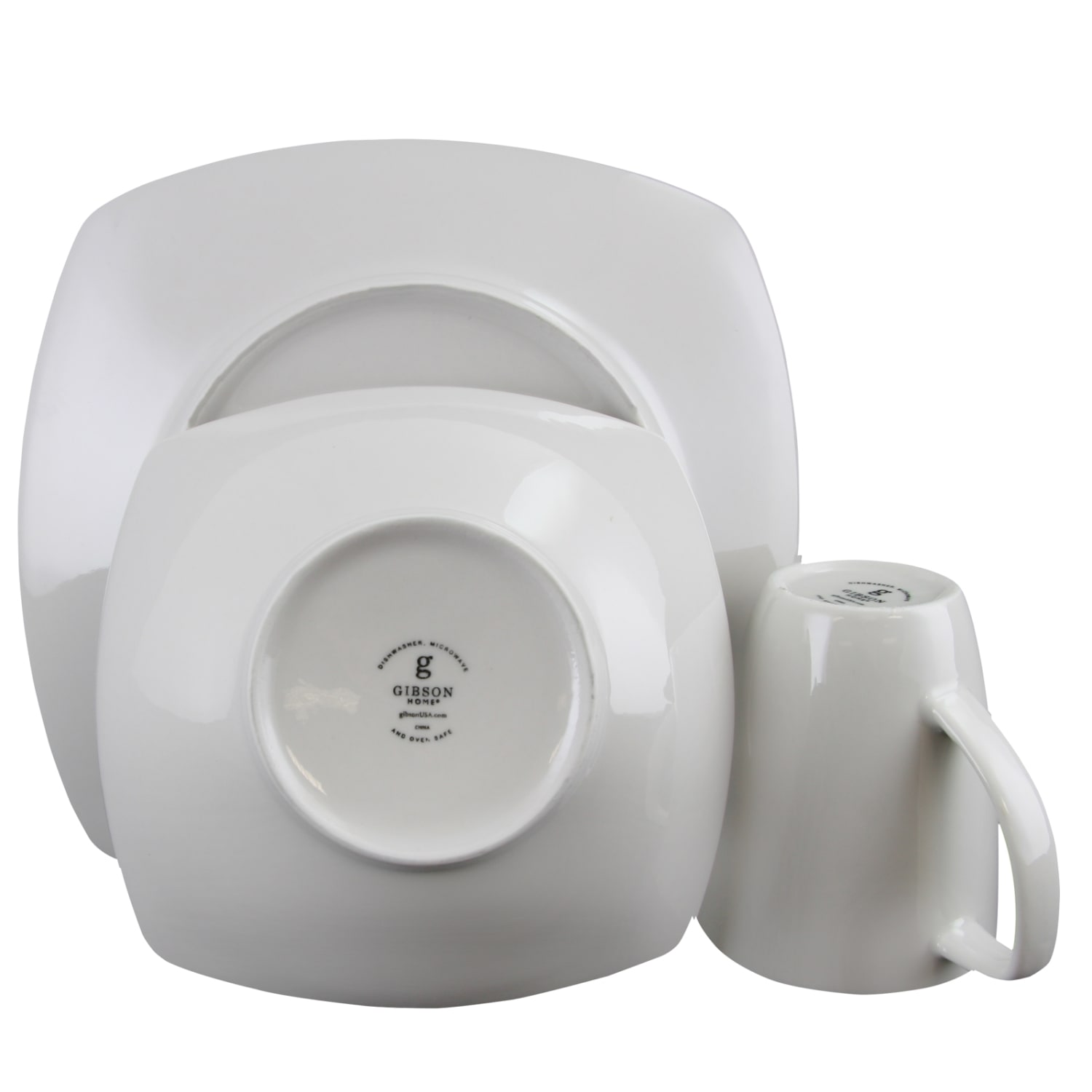 Gibson Home Zen Buffetware 12-Piece Square Dinnerware Set (Four 10-3/4in Dinner Plates, Four 5-1/2in Salad Bowls, Four 12 Oz Mugs), White - Image 3