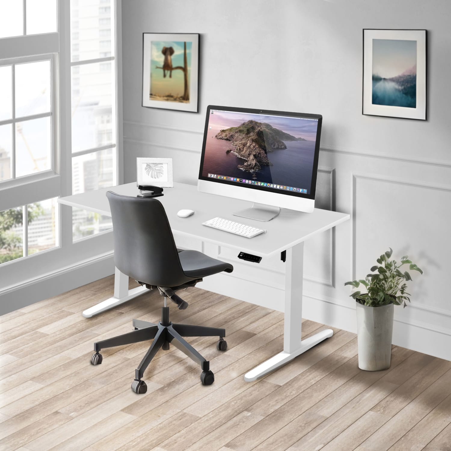 Mount-It! Electric Standing Desk With Adjustable Height And 55inW Tabletop, White - Image 3