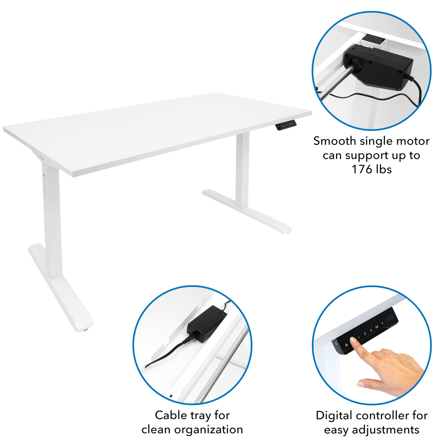 Mount-It! Electric Standing Desk With Adjustable Height And 55inW Tabletop, White - Image 6