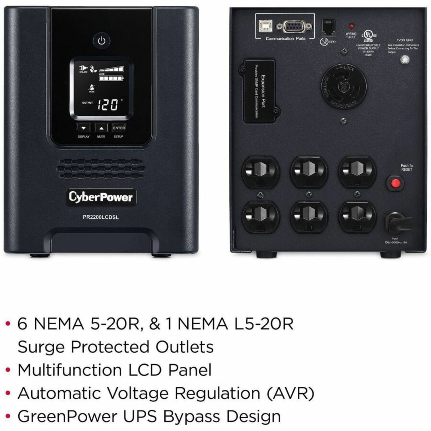 CyberPower PR2200LCDSL Smart App Sinewave UPS Systems - 2070VA/1980W, 120 VAC, NEMA 5-20P, Mini-Tower, Sine Wave, 7 Outlets, LCD- PR2200LCDSL - Image 5