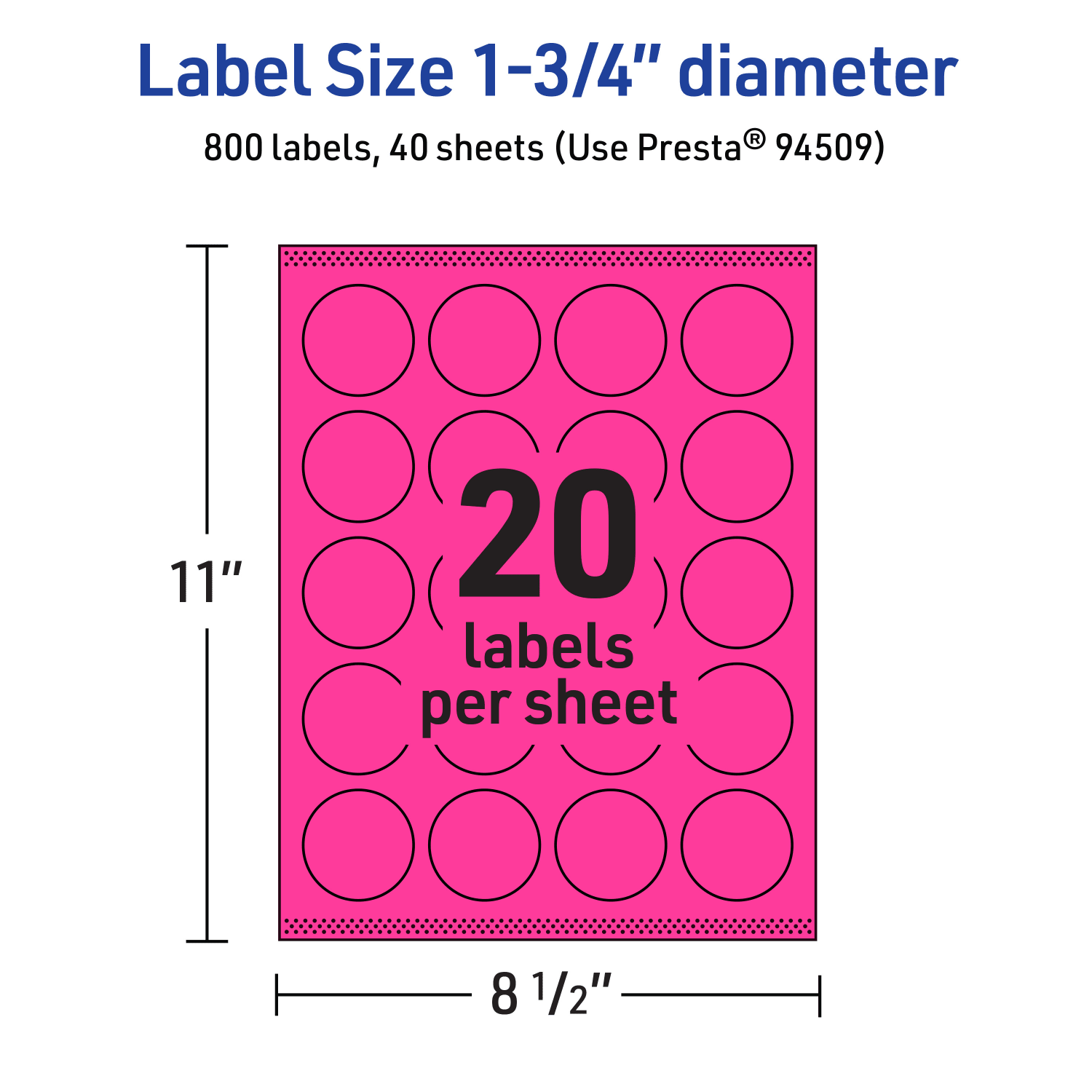 Avery Print-To-The-Edge Labels With Sure Feed Technology, 94509-NMP40, Round, 1-3/4in, Matte Neon Magenta, Pack of 800 - Image 6
