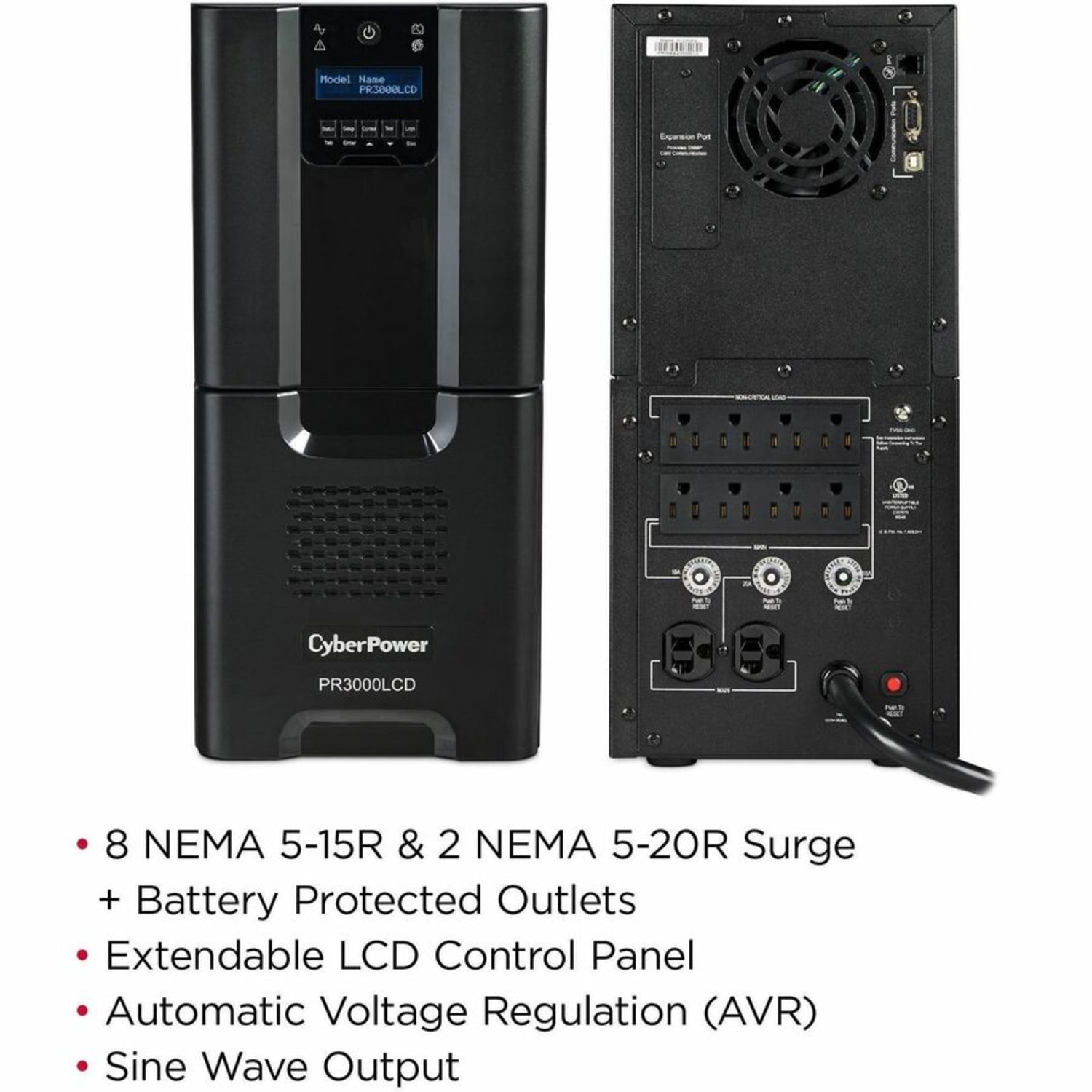CyberPower PR3000LCD Smart App Sinewave UPS Systems - 3000VA/2700W, 120 VAC, NEMA L5-30P, Tower, Sine Wave, 10 Outlets, LCD, $375000 CEG- PR3000LCD - Image 3
