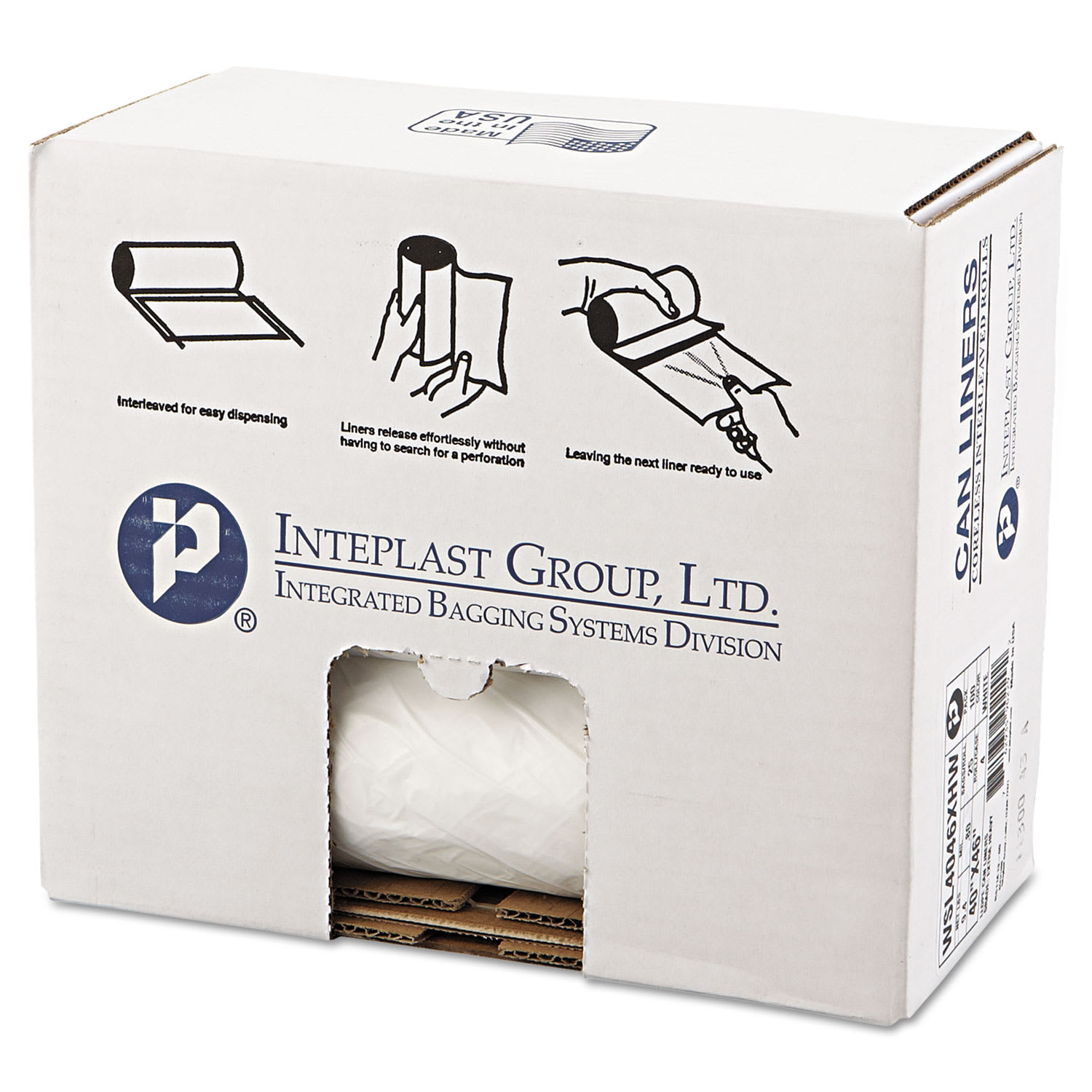 Inteplast Group Low-Density Commercial Can Liners, 45 gal, 0.8 mil, 40in x 46in, White, Interleaved Roll, 25 Bags/Roll, 4 Rolls/Carton - Image 3