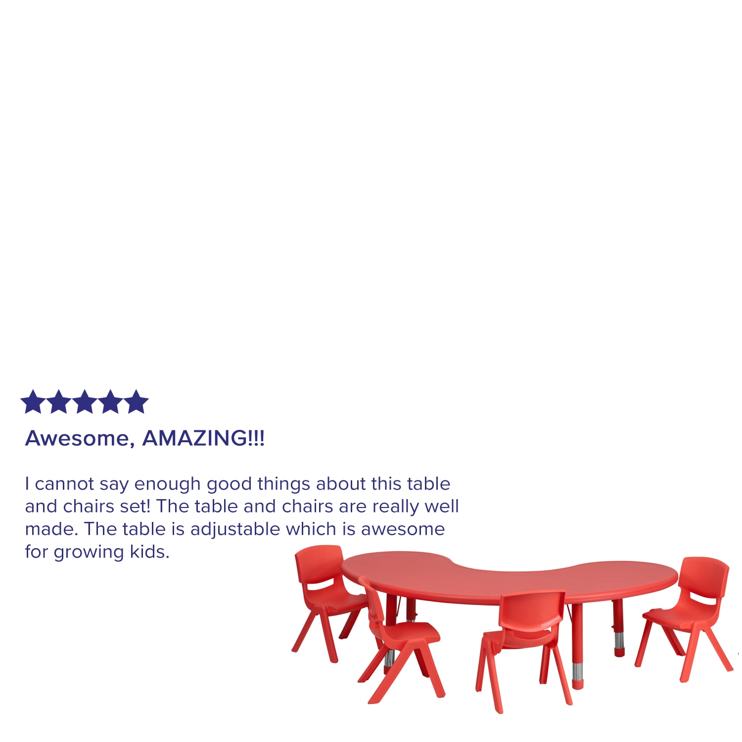 Flash Furniture Half Moon Plastic Height Adjustable Activity Table Set With 4 Chairs 23 34inH x 35inW x 65inD Red PopularChairscom