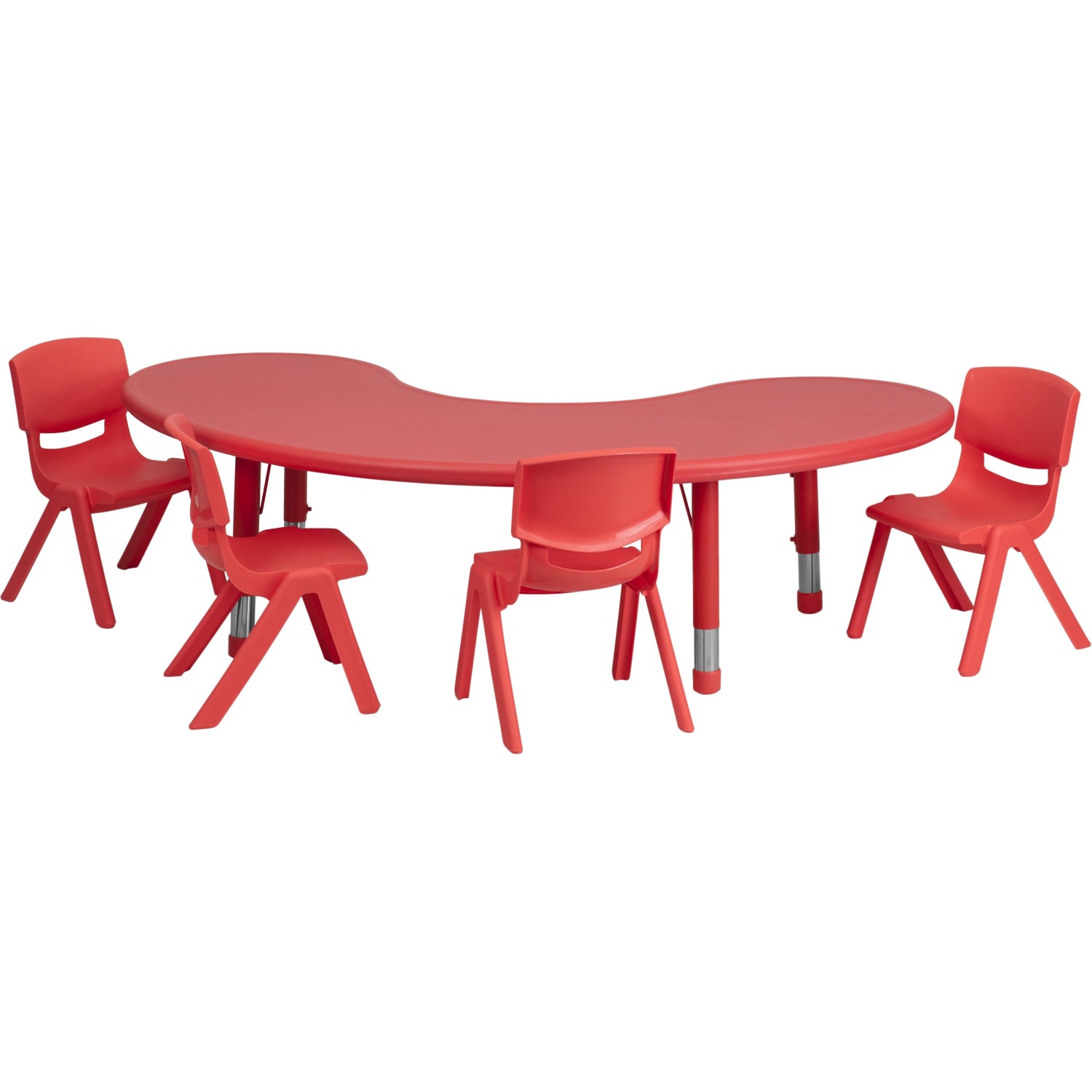 Flash Furniture Half-Moon Plastic Height-Adjustable Activity Table Set With 4 Chairs, 23-3/4inH x 35inW x 65inD, Red - Image 5