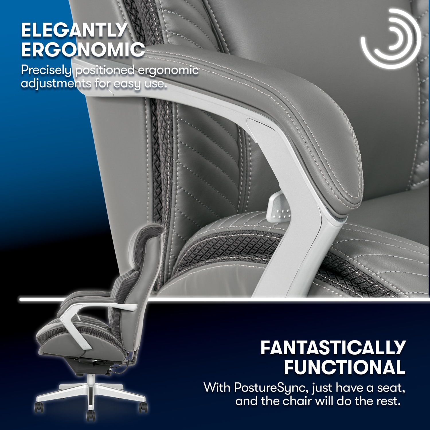 Serta iComfort i6000 Big  Tall Ergonomic Bonded Leather High Back Executive Office Chair GraySilver PopularChairscom