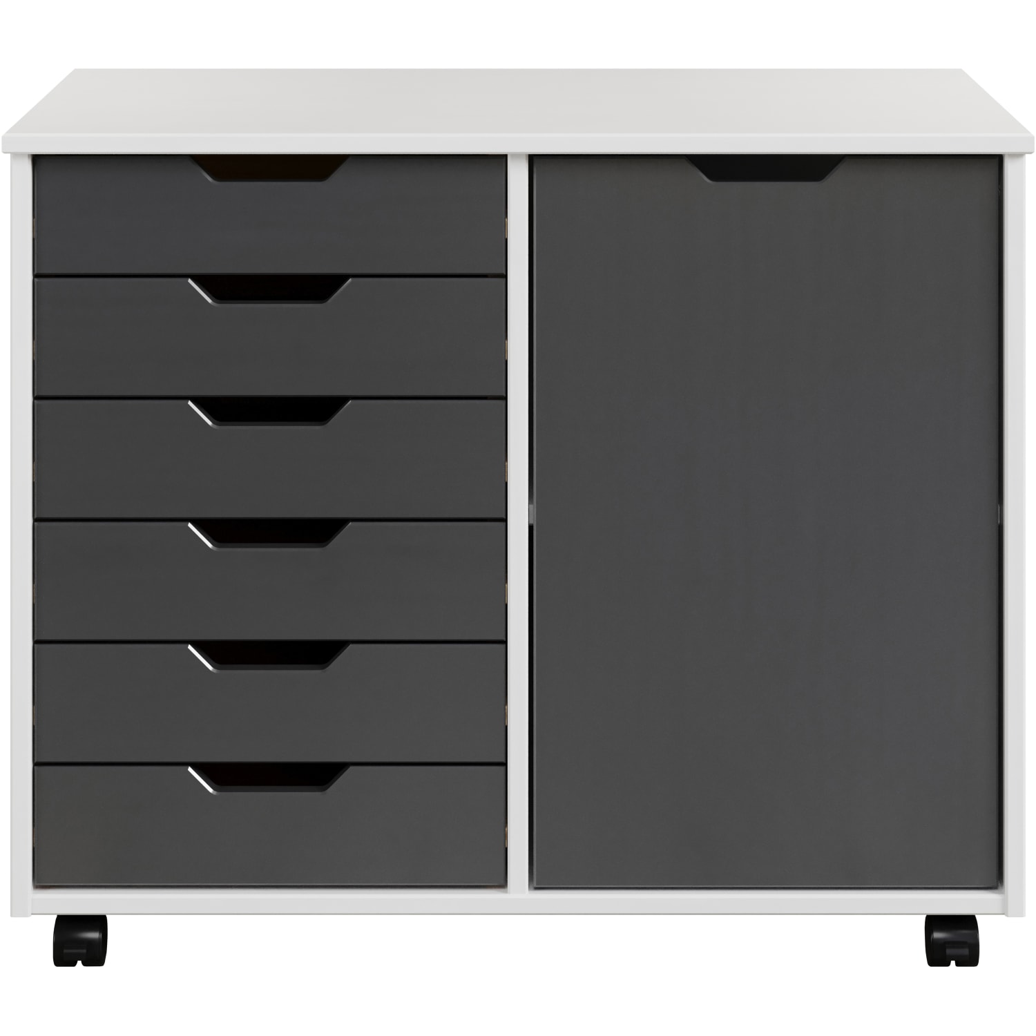 Trendfurn Omnia 1-Door Roll Cart, 6 Drawers, 25-3/4in x 31-1/3in, White/Gray