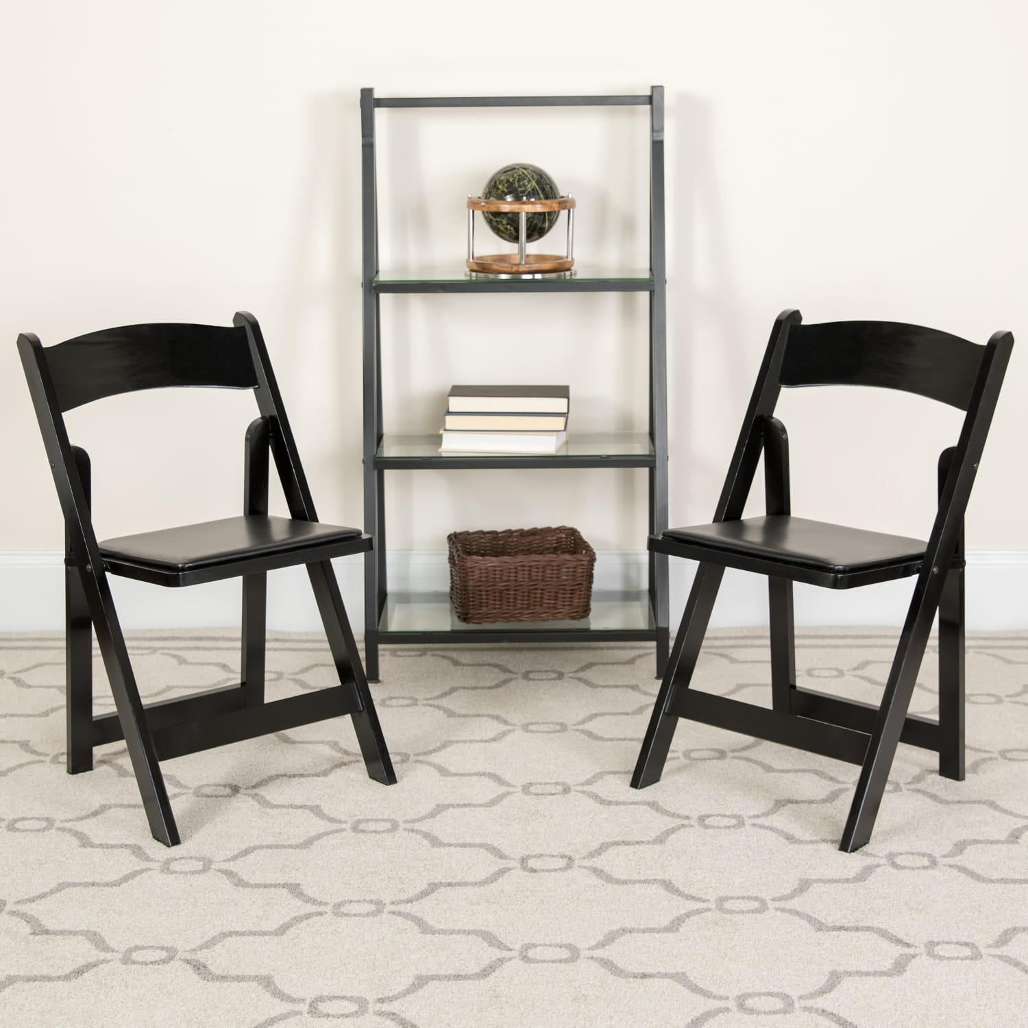 Flash Furniture HERCULES Series Wood Folding Chairs With Vinyl Padded Seats, Black, Pack Of 2 Chairs