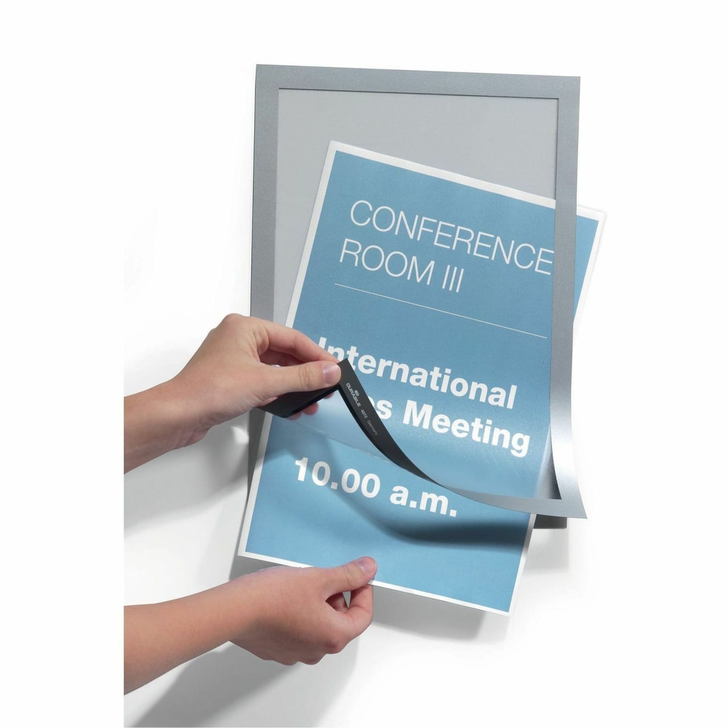 DURABLE DURAFRAME Self-Adhesive Magnetic Letter Sign Holder - Horizontal or Vertical, 9.5in x 12in Frame Size - Holds 8.5in x 11in Insert, 2 -Pack, Silver - Image 5