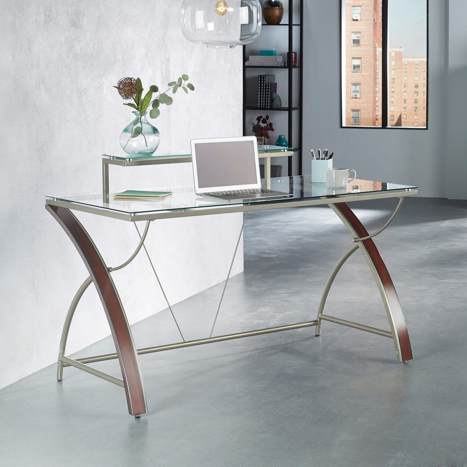 Realspace Axley 55inW Glass Computer Desk CherrySilver PopularChairscom