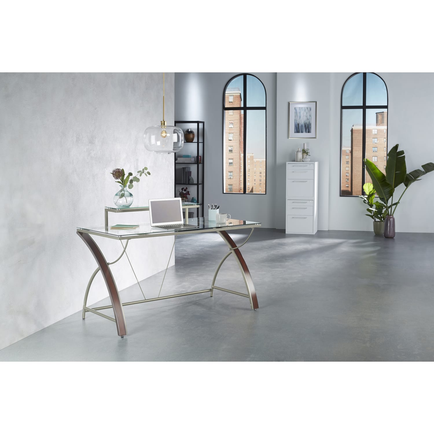Realspace Axley 55inW Glass Computer Desk, Cherry/Silver - Image 5