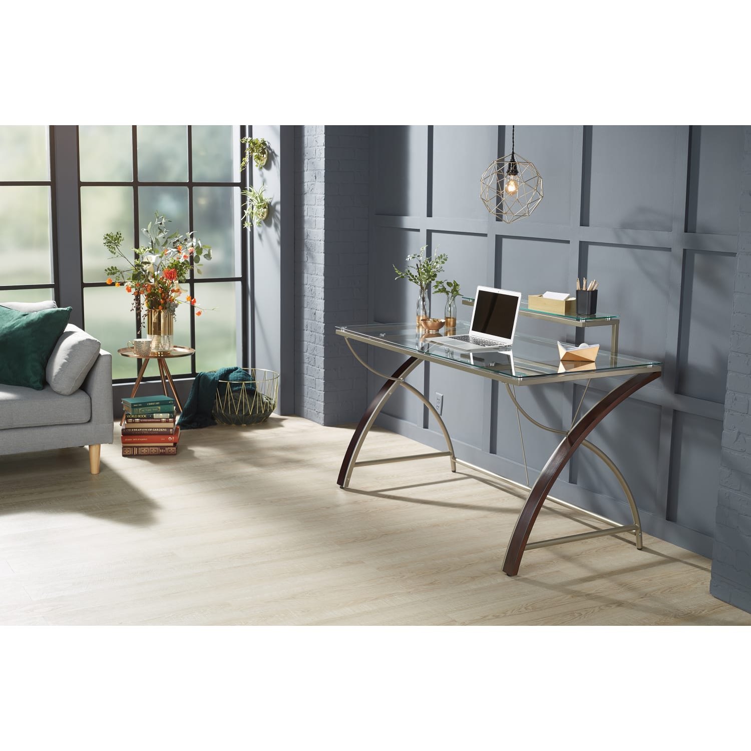 Realspace Axley 55inW Glass Computer Desk, Cherry/Silver - Image 6
