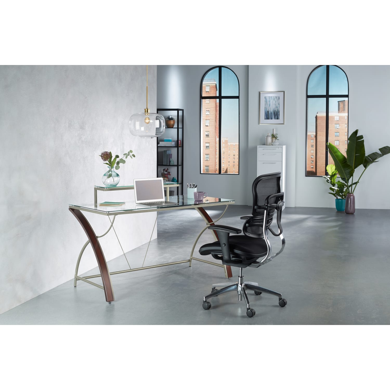 Realspace Axley 55inW Glass Computer Desk, Cherry/Silver - Image 8
