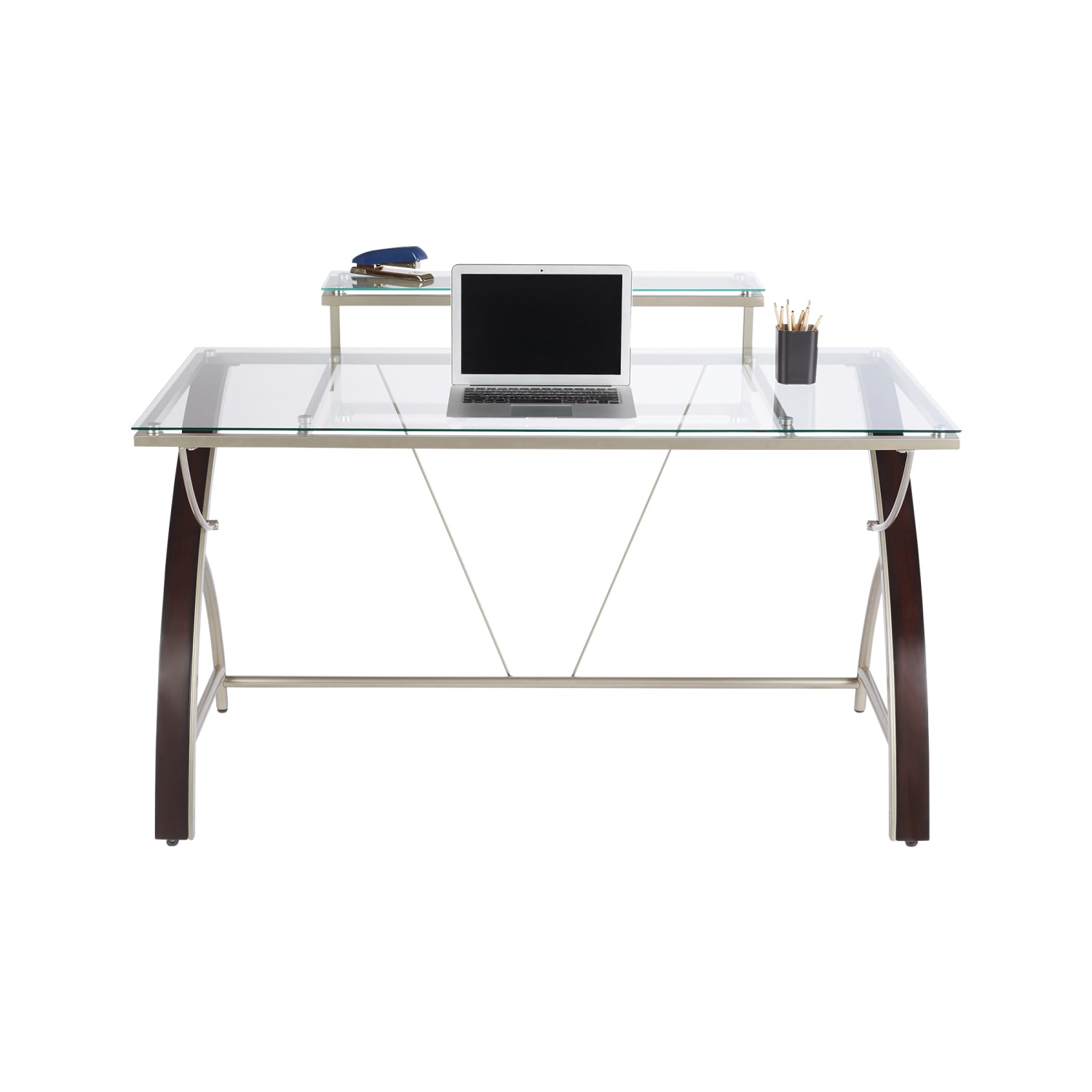 Realspace Axley 55inW Glass Computer Desk, Cherry/Silver - Image 11