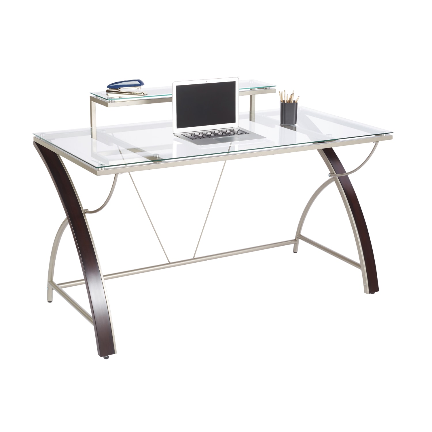 Realspace Axley 55inW Glass Computer Desk, Cherry/Silver - Image 12