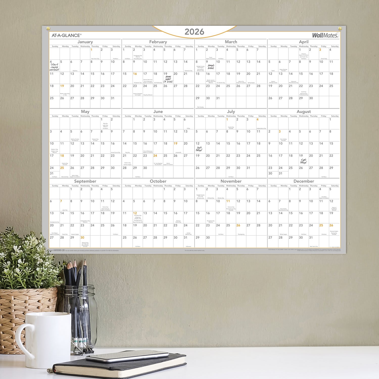 AT-A-GLANCE 2026 WallMates Self-Adhesive Dry-Erase Yearly Calendar, Large, 24in x 18in - Image 3