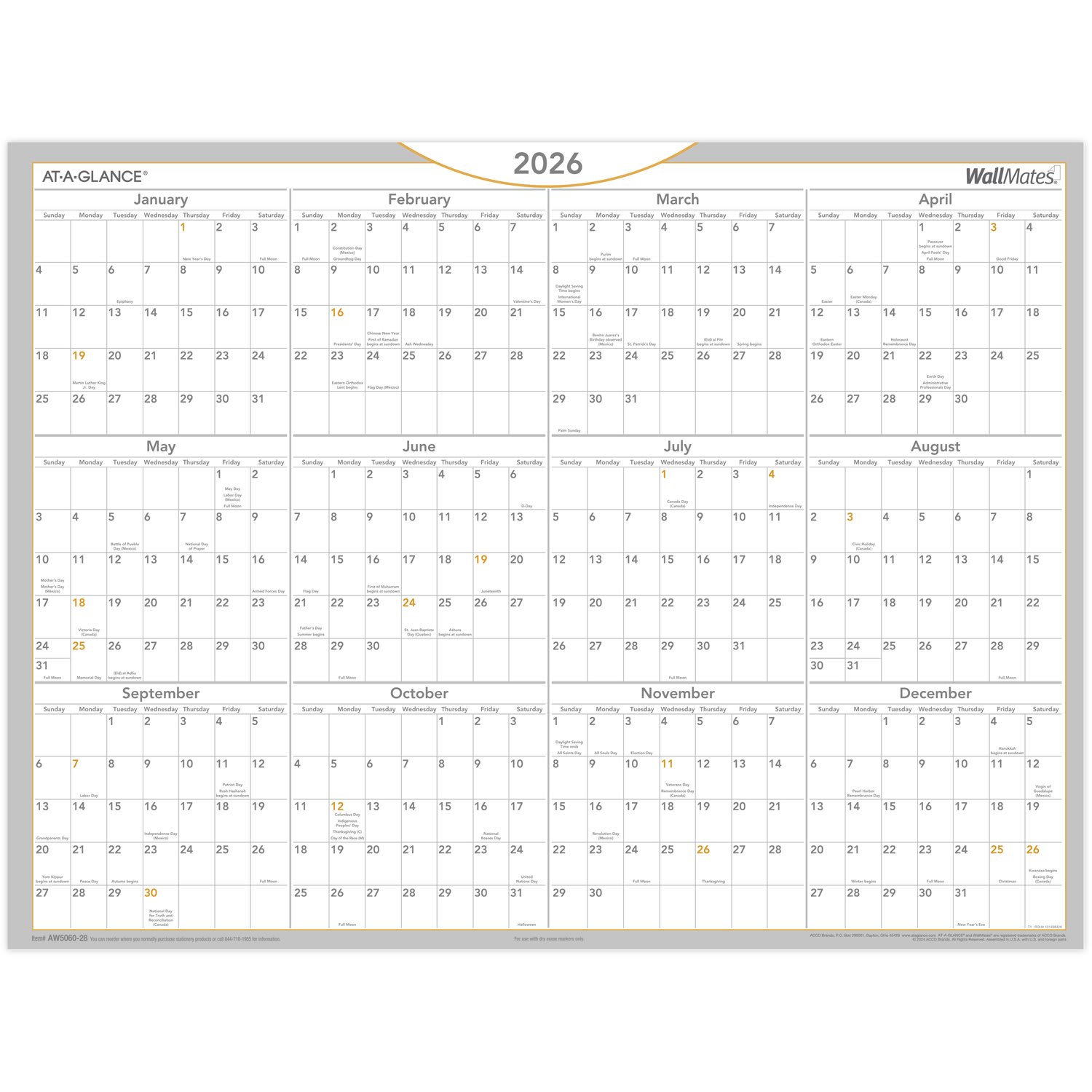 AT-A-GLANCE 2026 WallMates Self-Adhesive Dry-Erase Yearly Calendar, Large, 24in x 18in - Image 6
